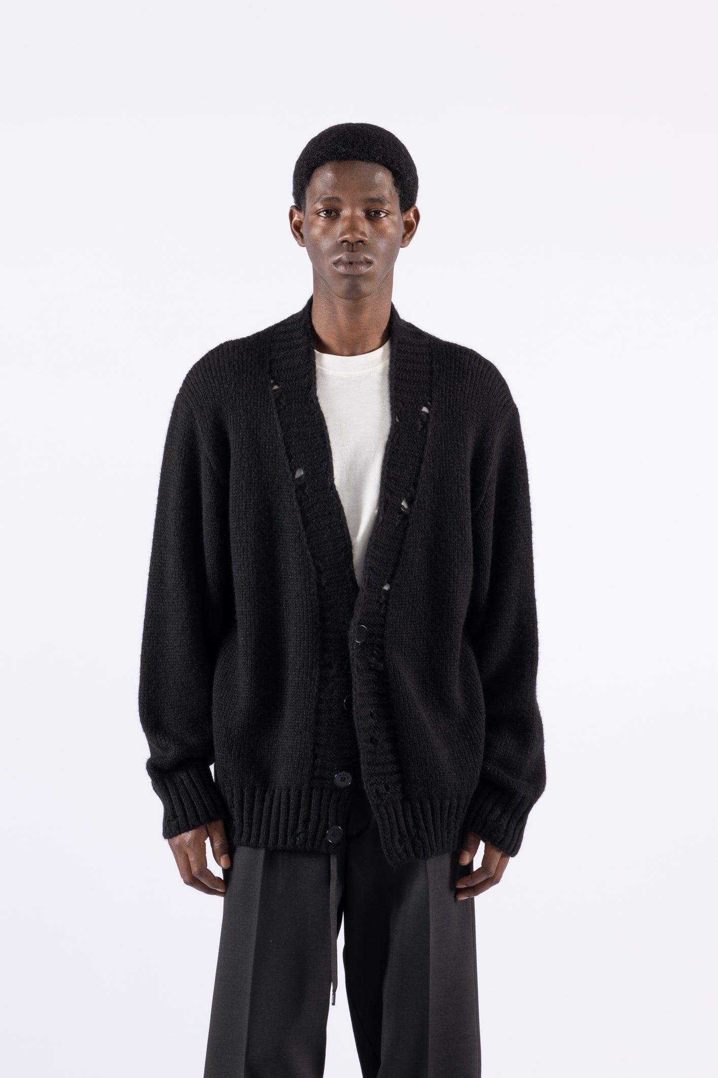 Cardigan oversize con rotture - Nero