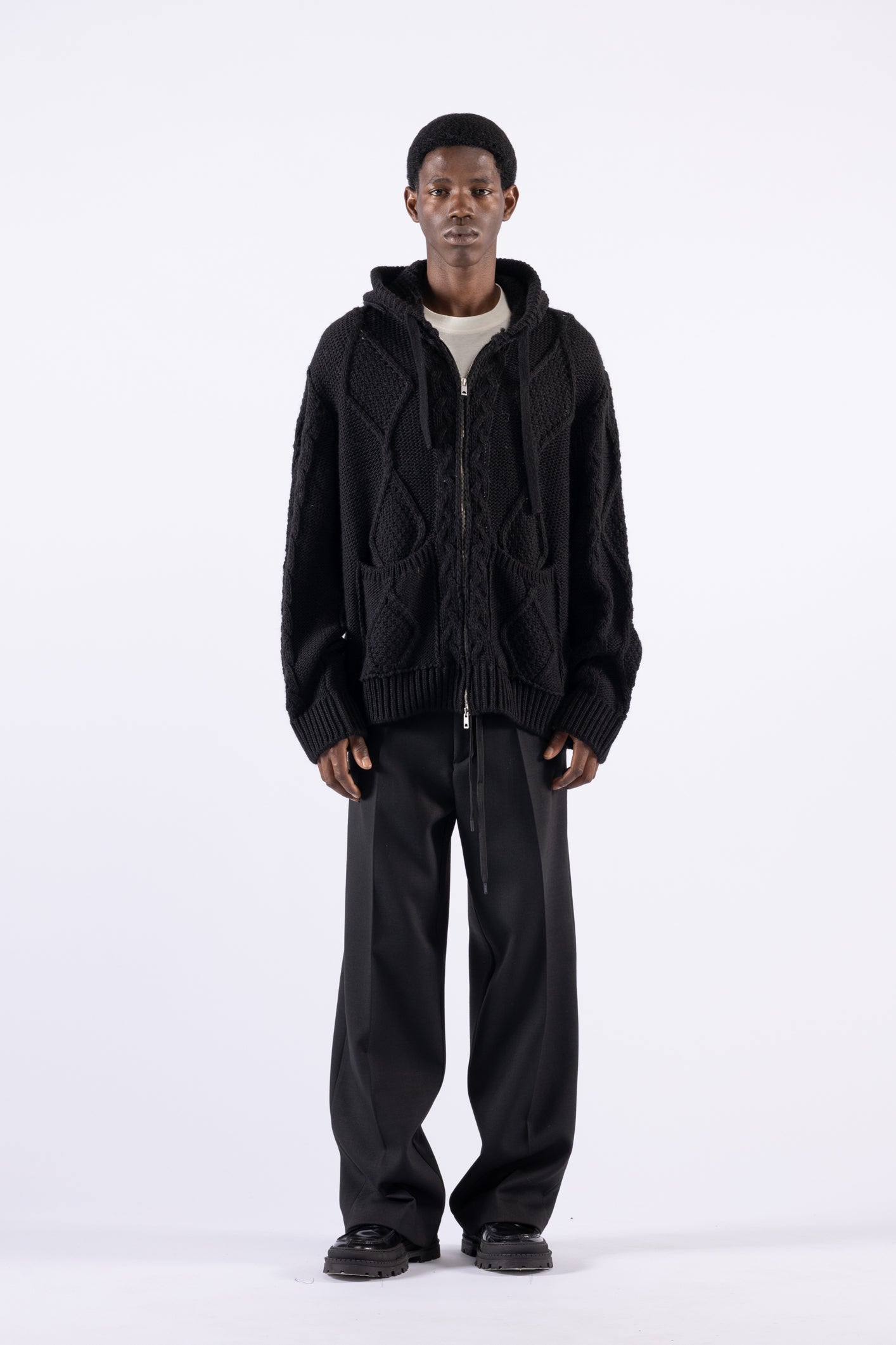 Cardigan oversize in misto lana - Nero