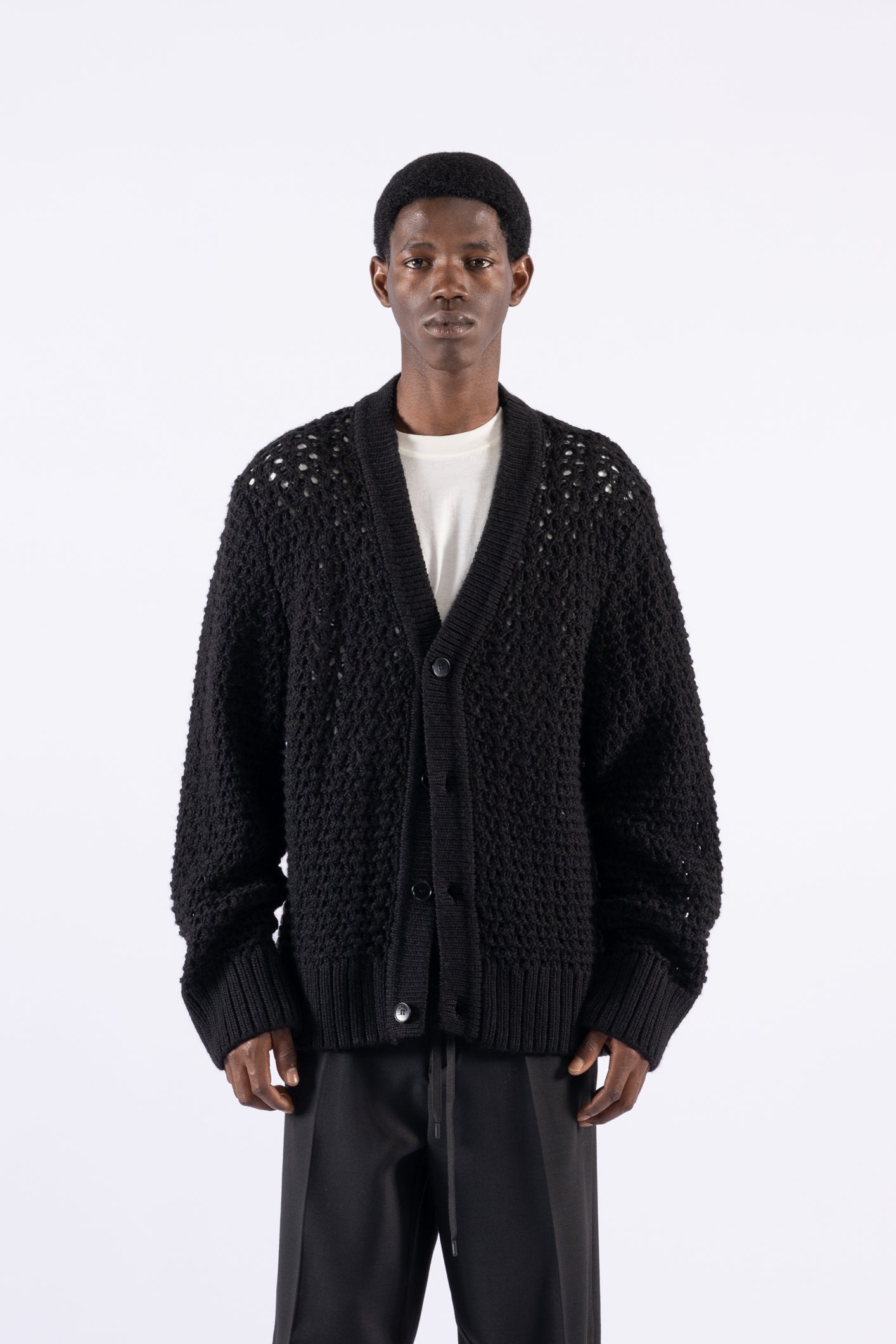 Cardigan oversize traforato - Nero