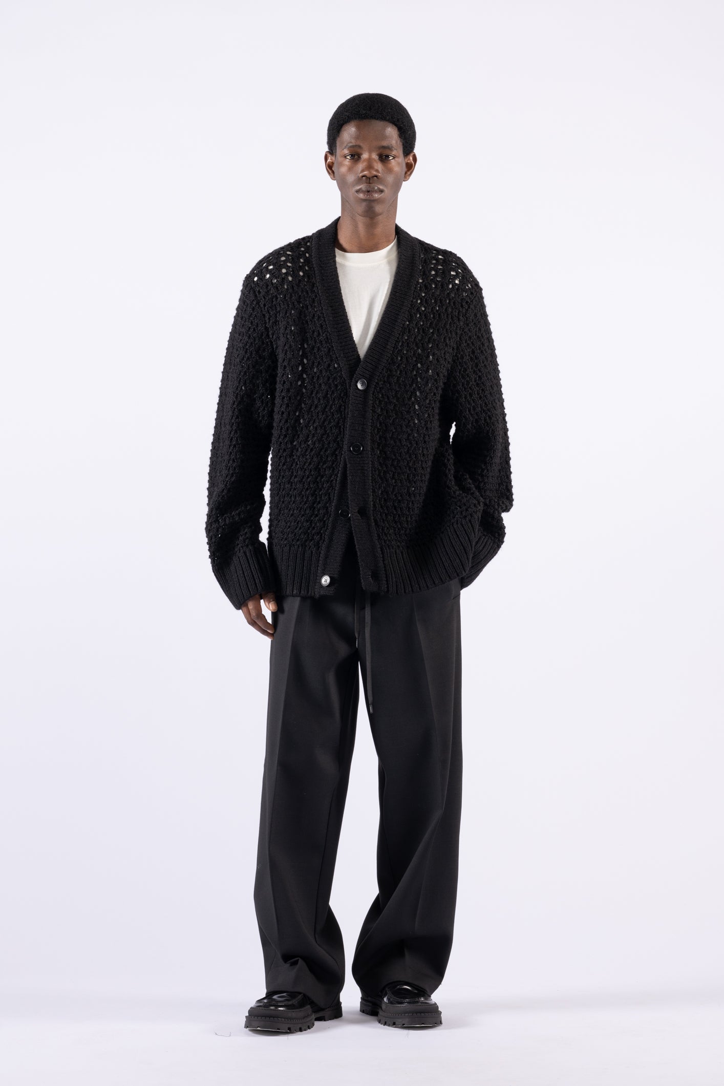 Cardigan oversize traforato - Nero