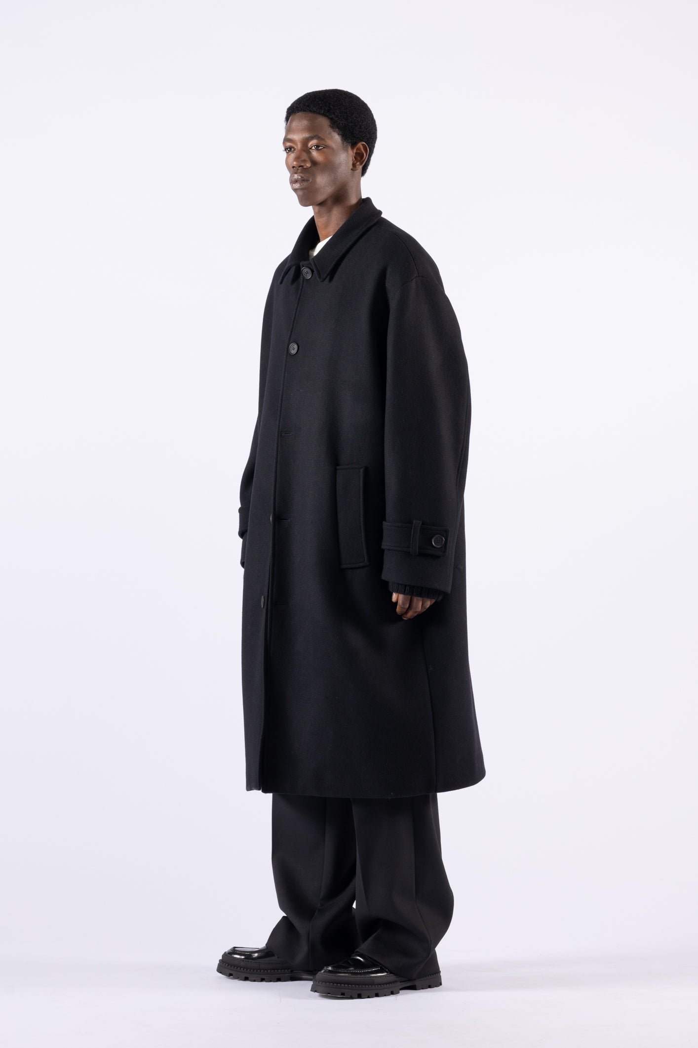 Cappotto oversize in lana monopetto - Nero