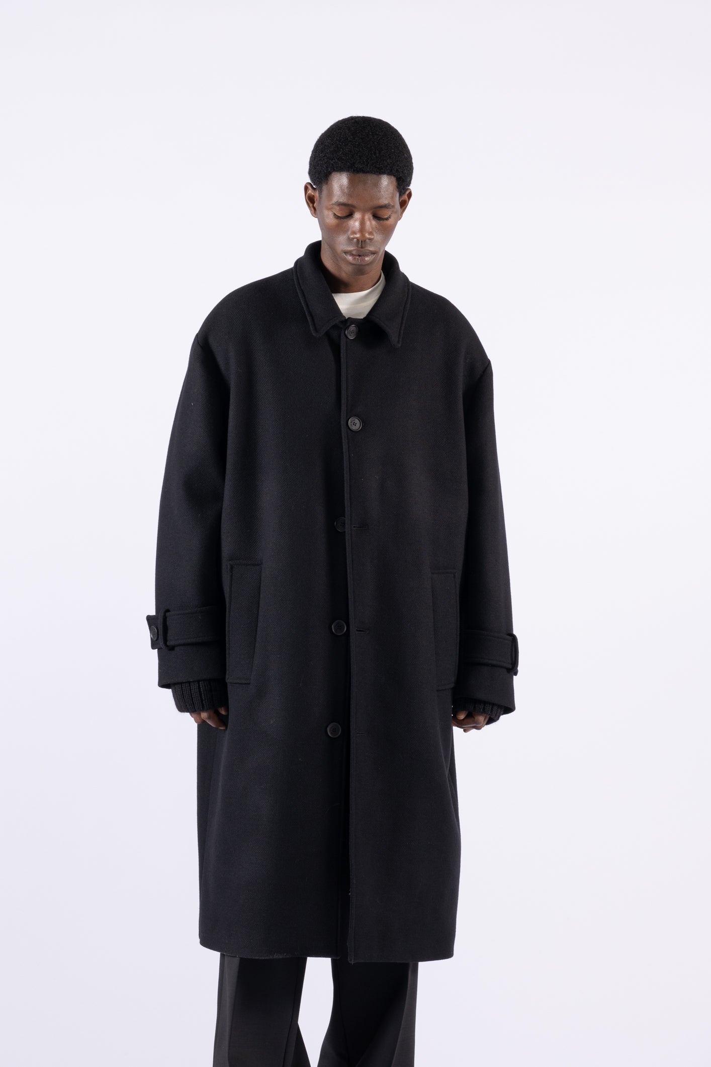 Cappotto oversize in lana monopetto - Nero