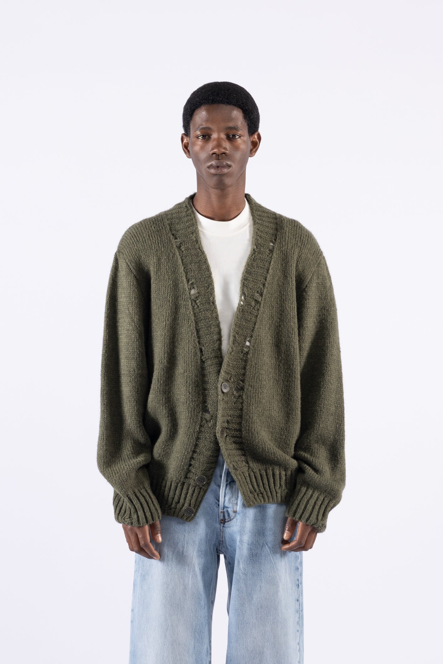 Cardigan oversize con rotture - Verde