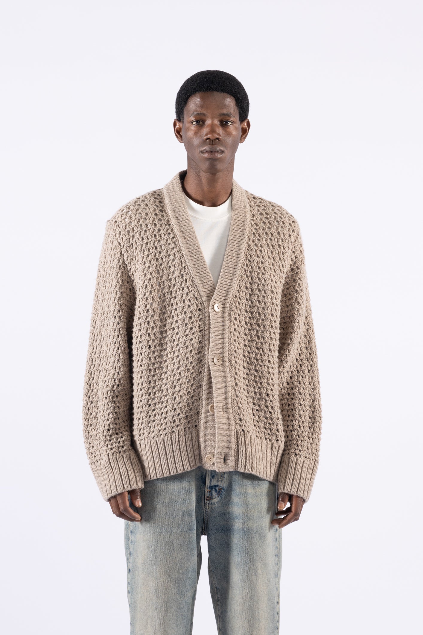 Cardigan oversize traforato - Beige