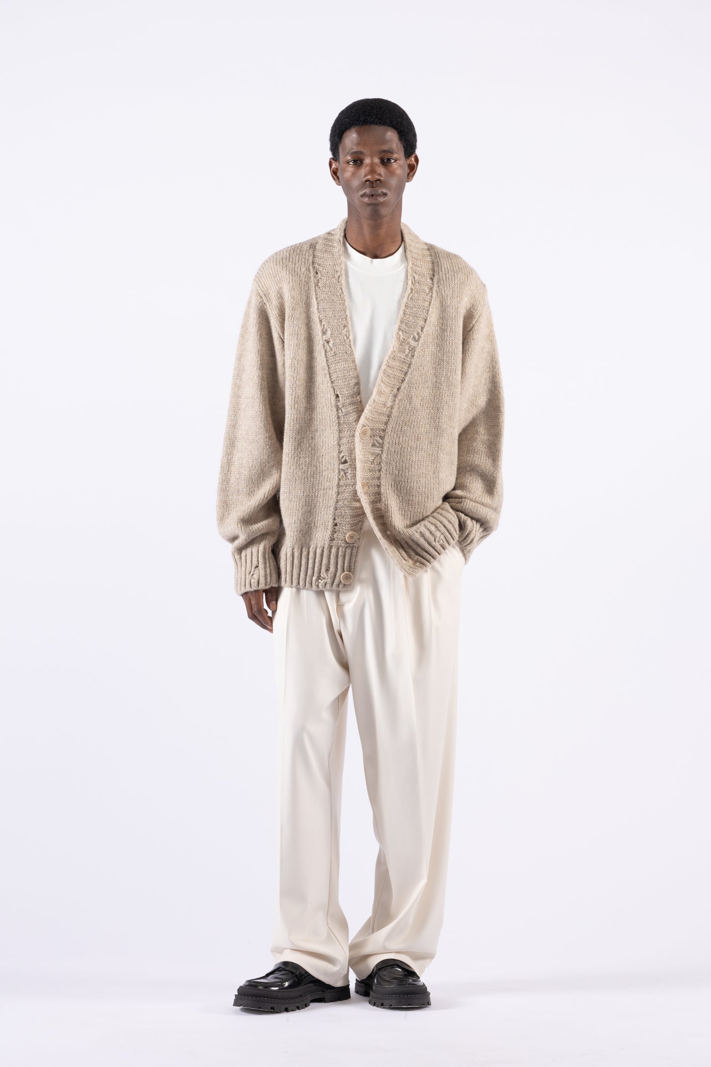 Cardigan oversize con rotture - Beige