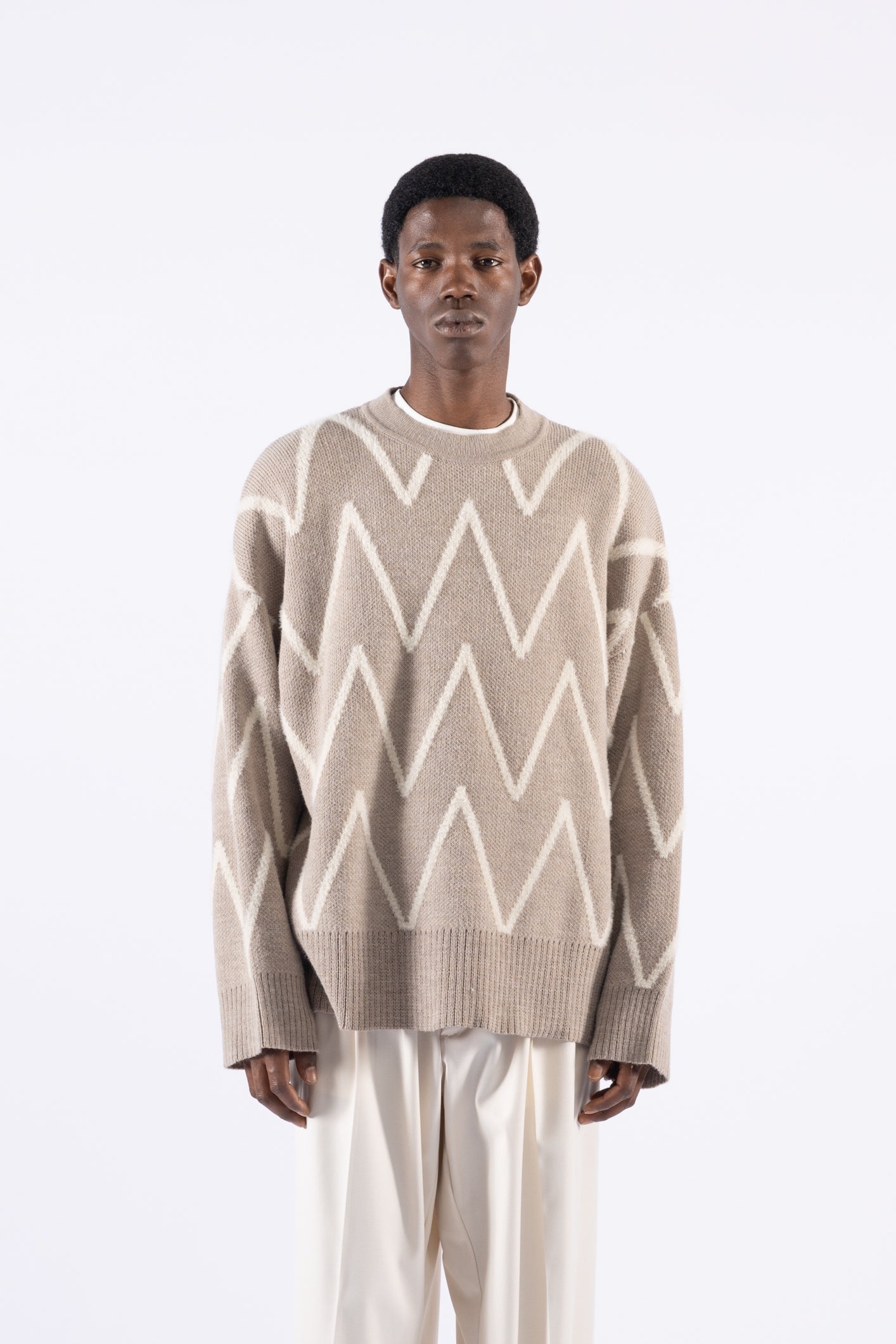 Maglia girocollo oversize fantasia - Beige