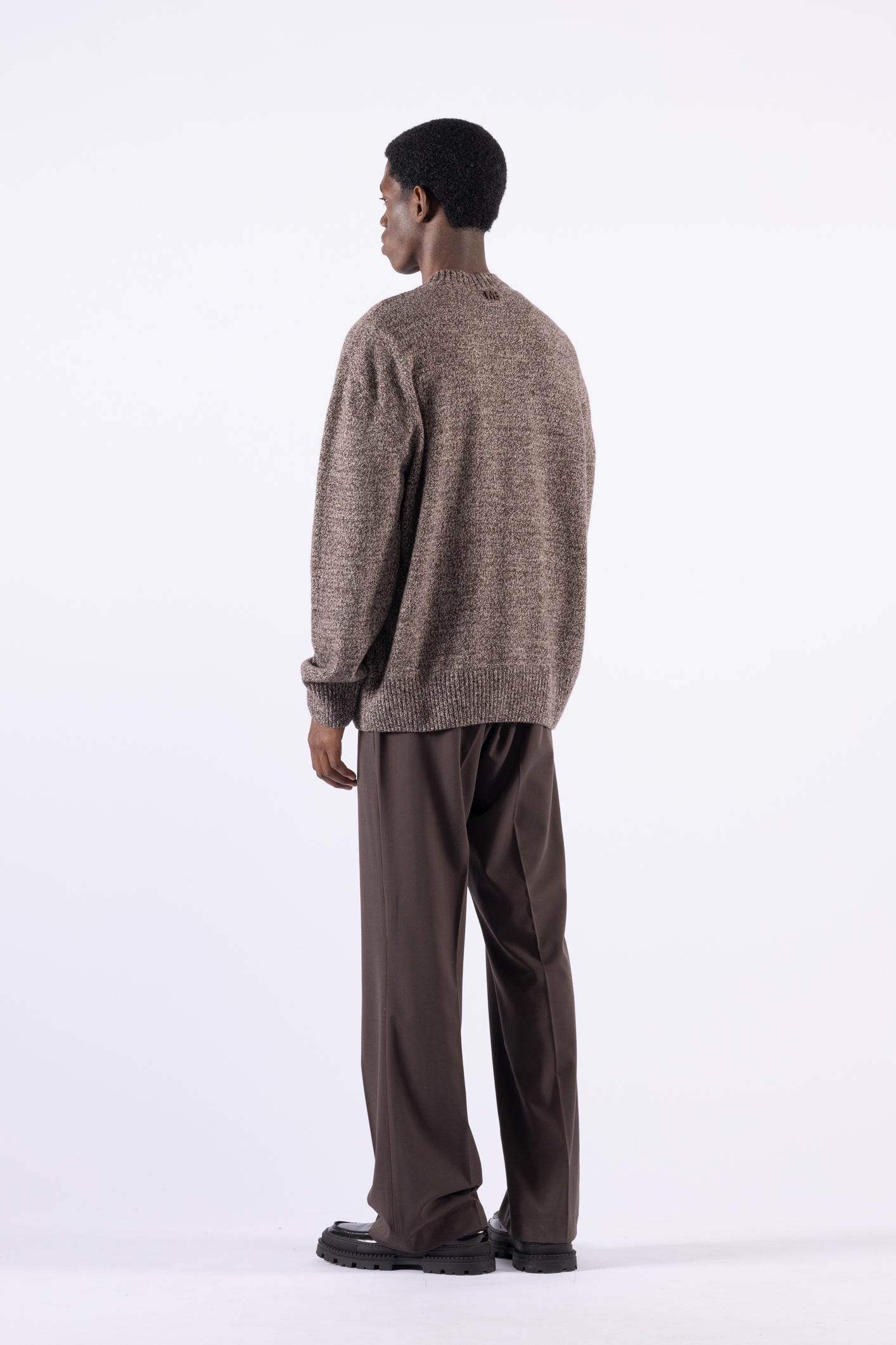 Maglia girocollo melange in lana - Moro