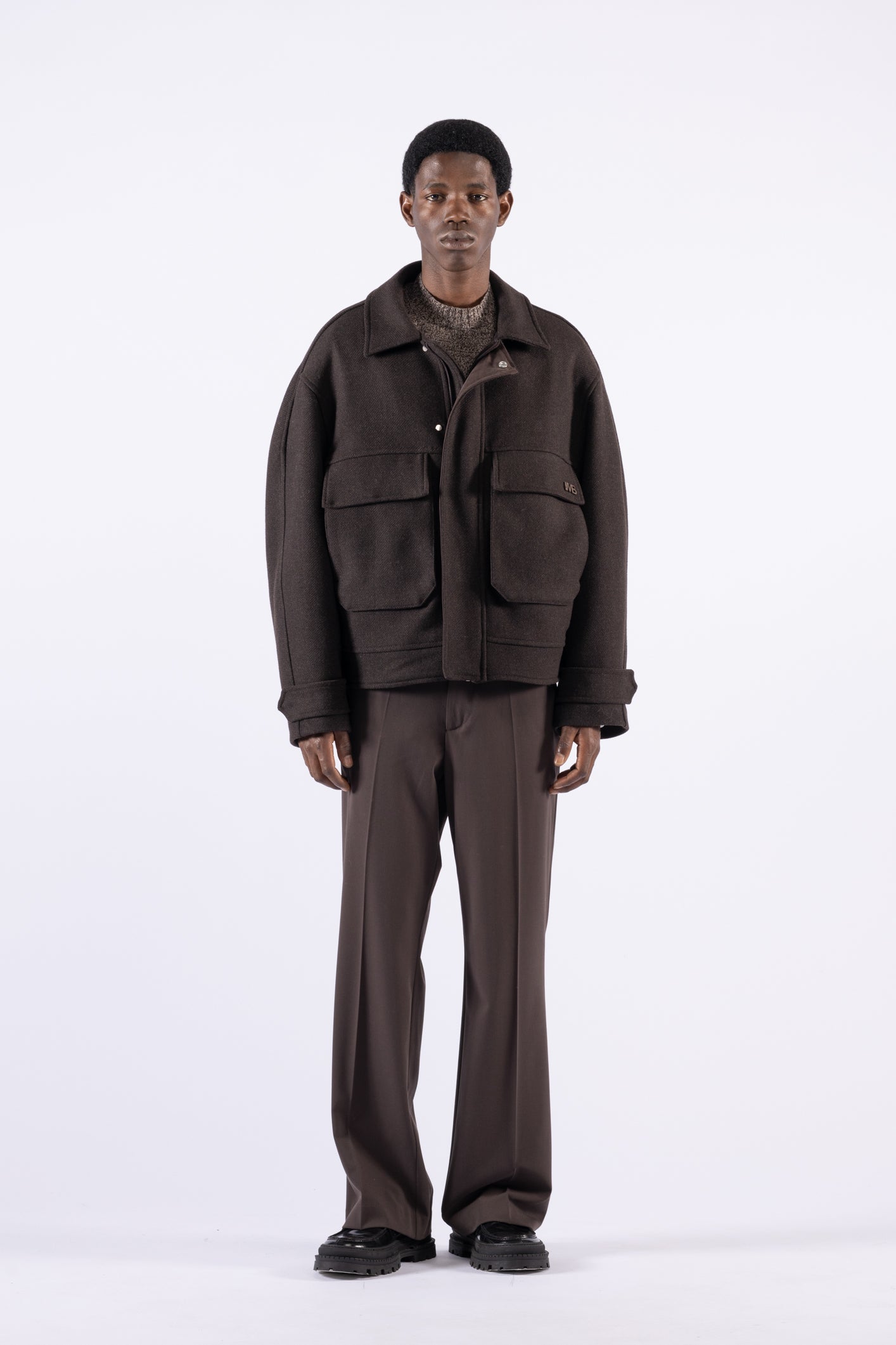 Giubbino in lana oversize con tasconi - Moro