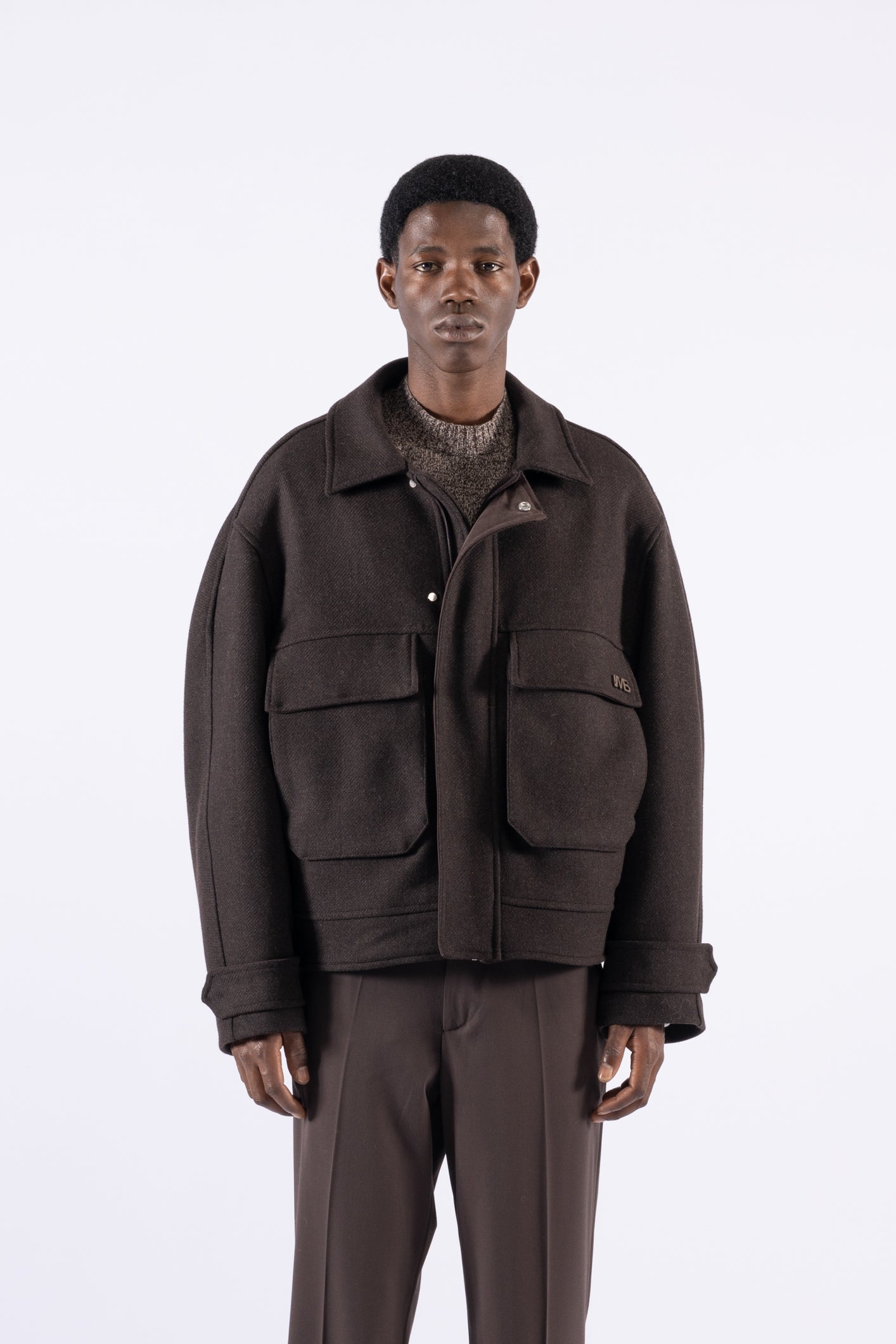 Giubbino in lana oversize con tasconi - Moro