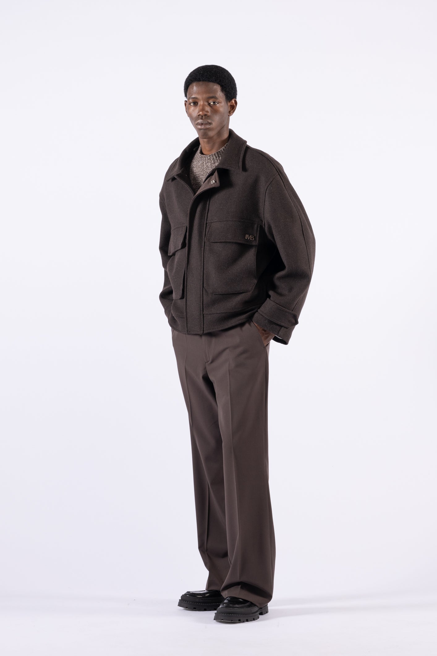 Giubbino in lana oversize con tasconi - Moro