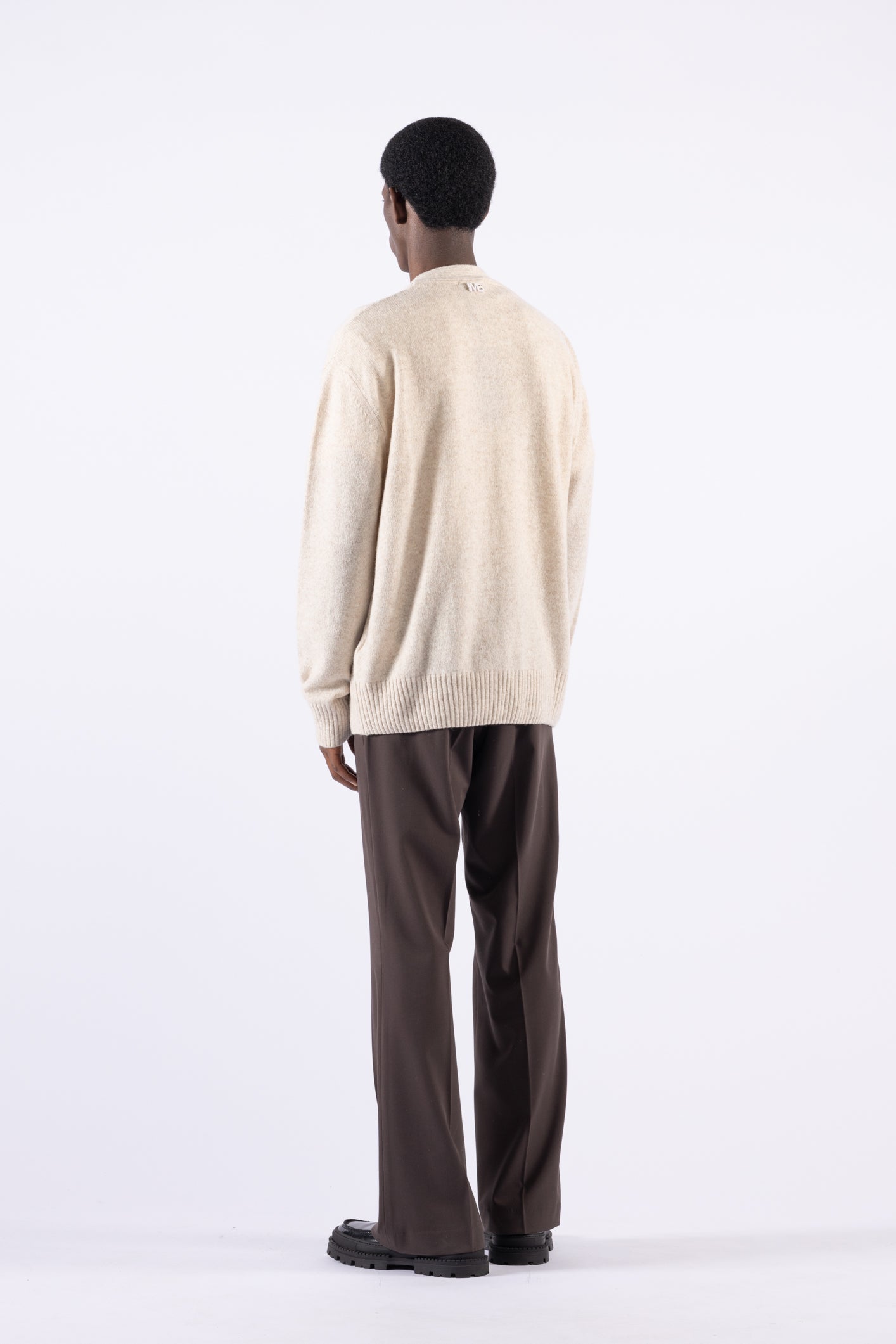 Cardigan melange in lana - Panna