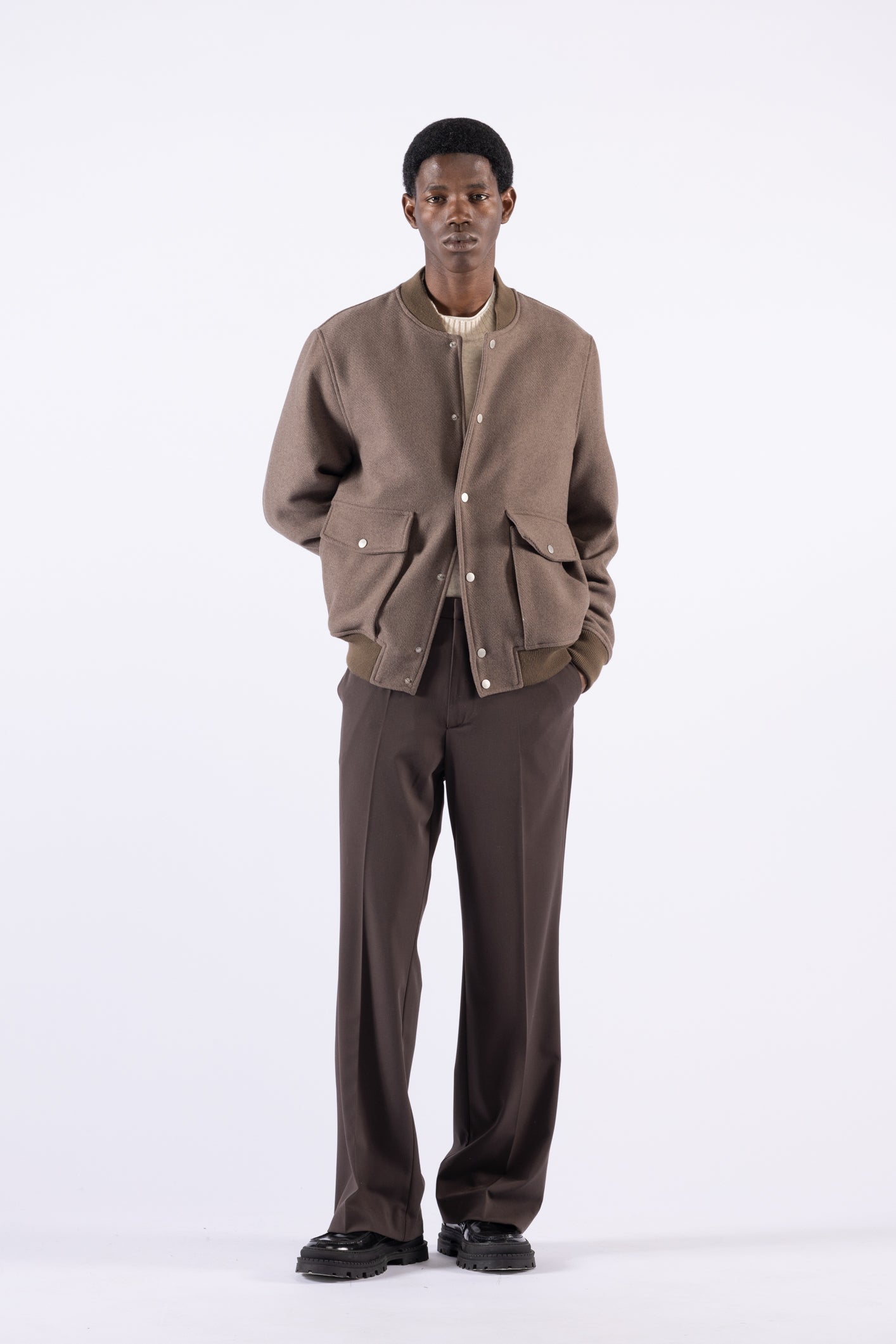 Giacca bomber in lana - Tortora