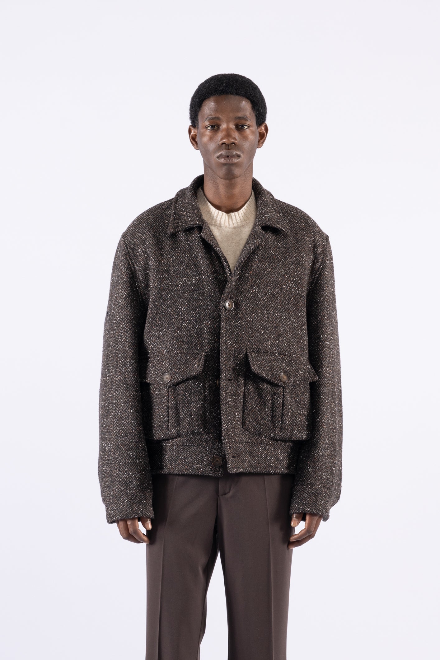 Giacca in lana e seta con tasconi - Moro