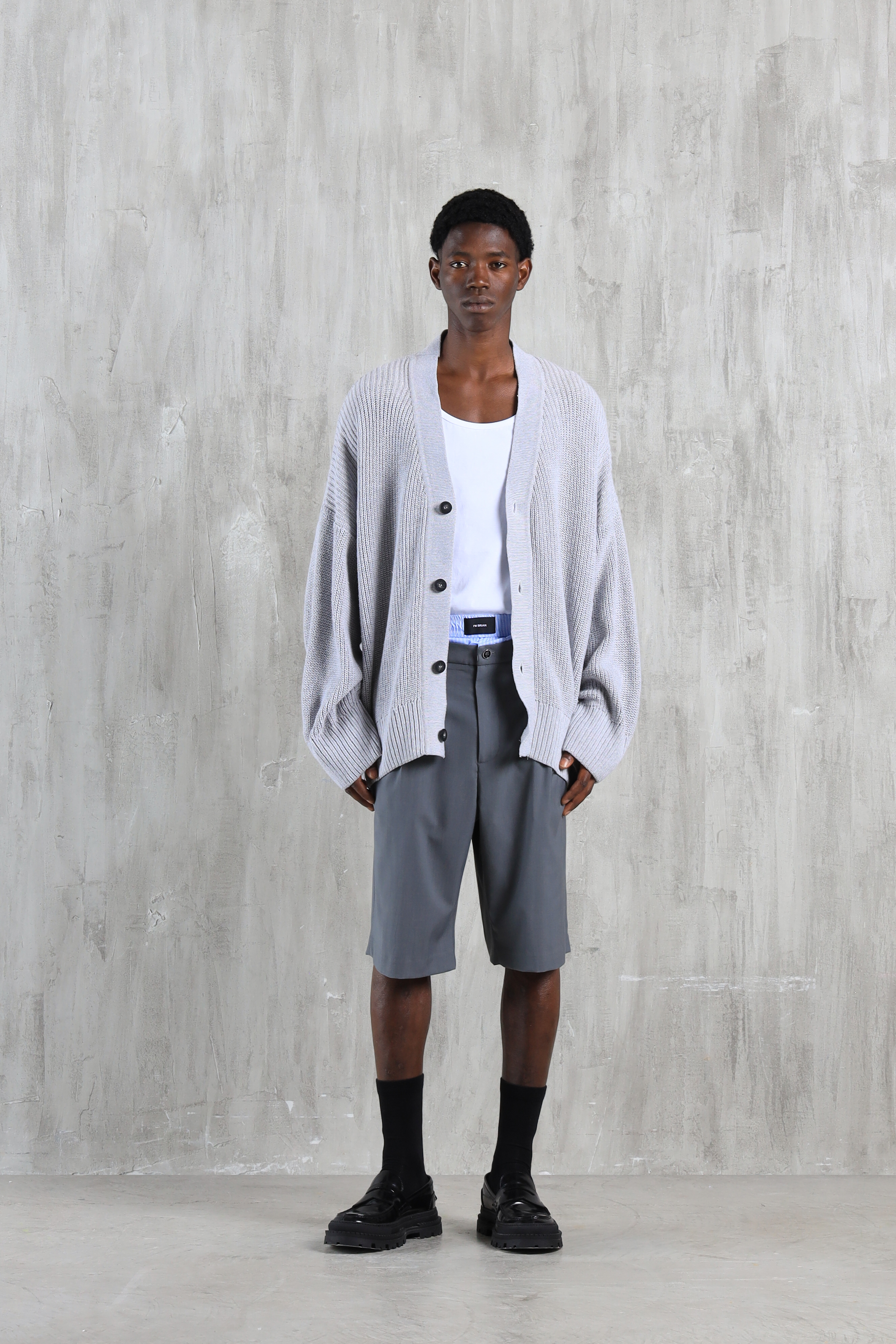 Cardigan in maglia con intarsio - Grigio