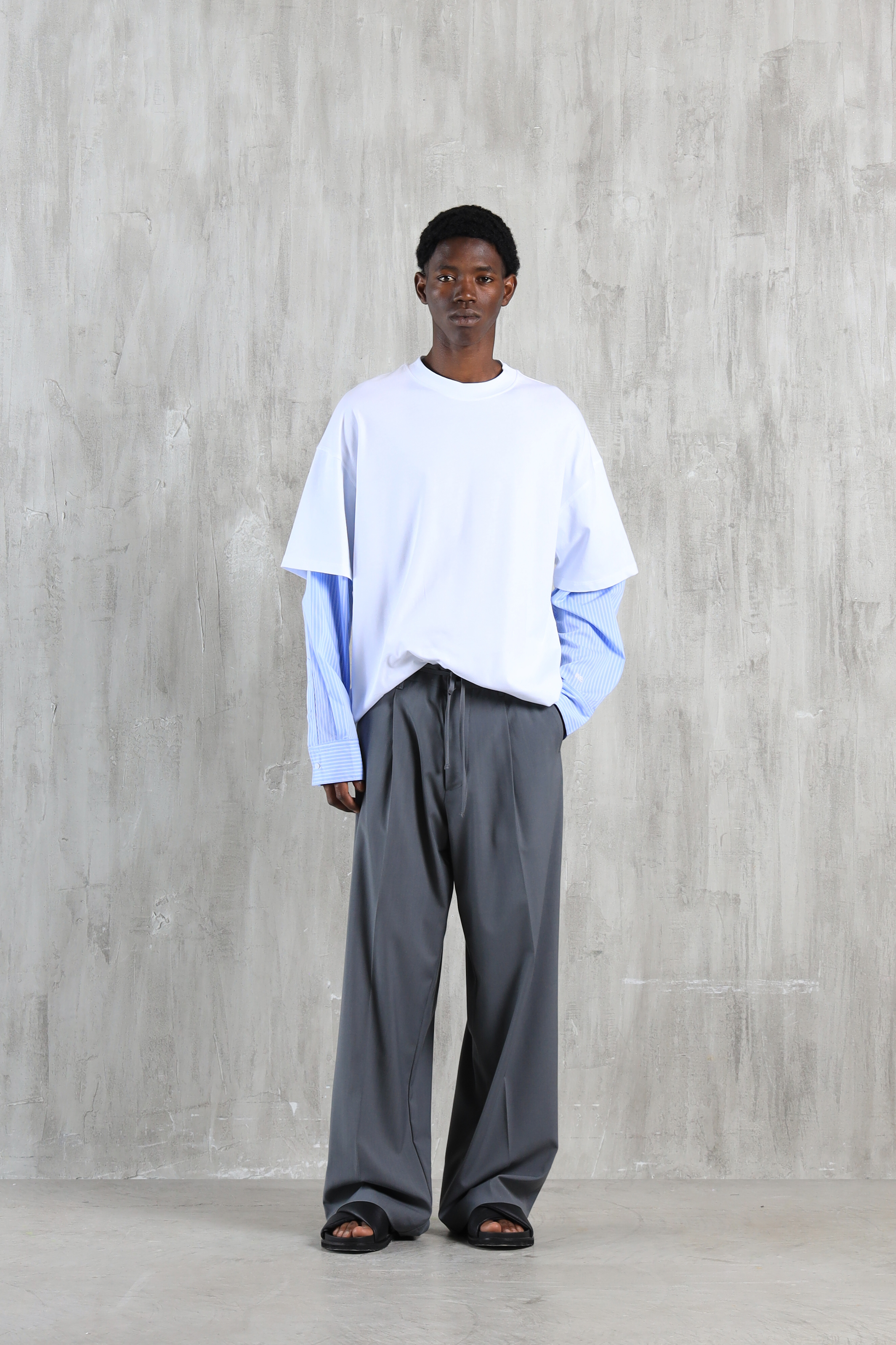 T-shirt in cotone doppia manica camicia - Bianco