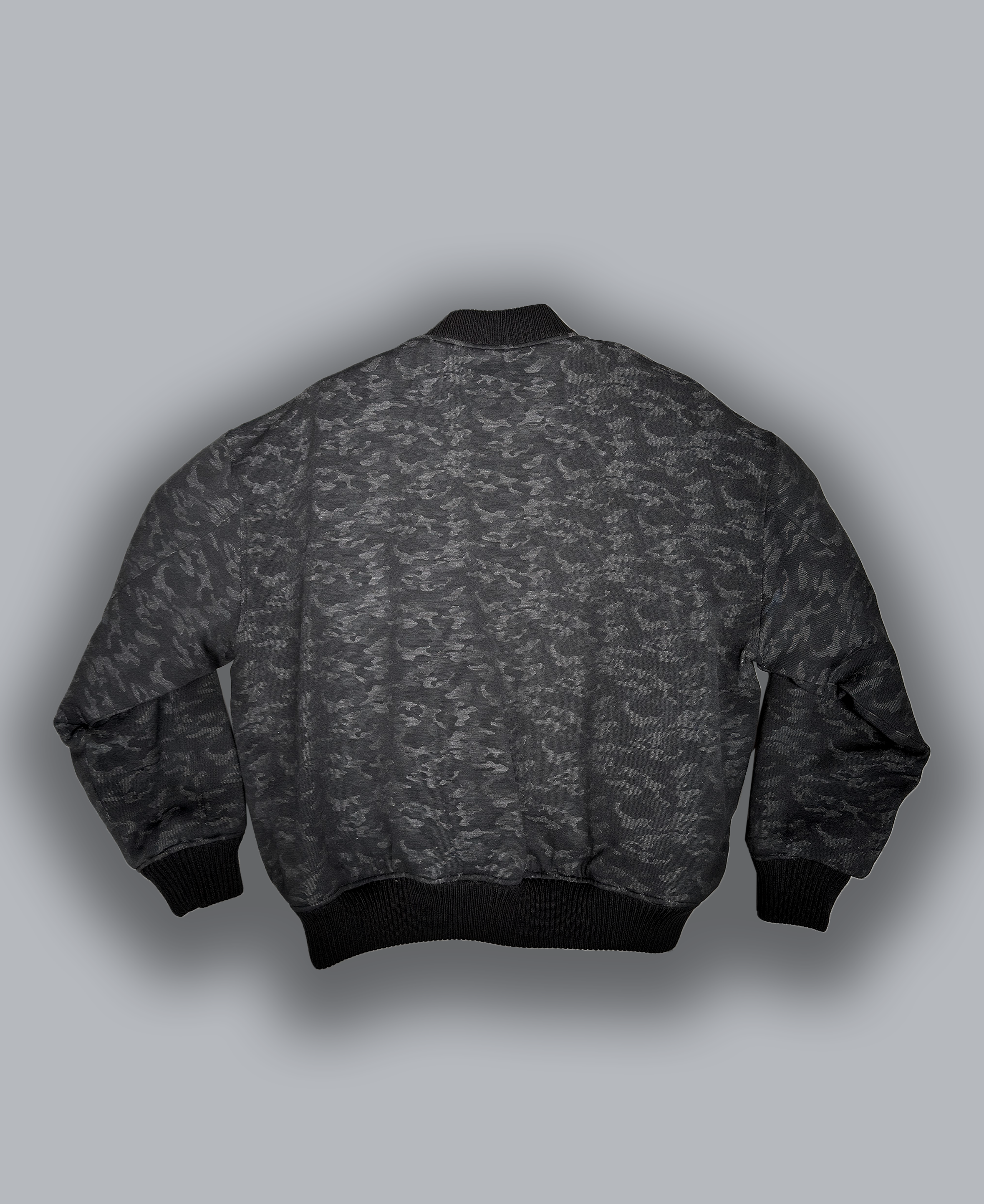 Oversized bomber jacket with jacquard camouflage pattern