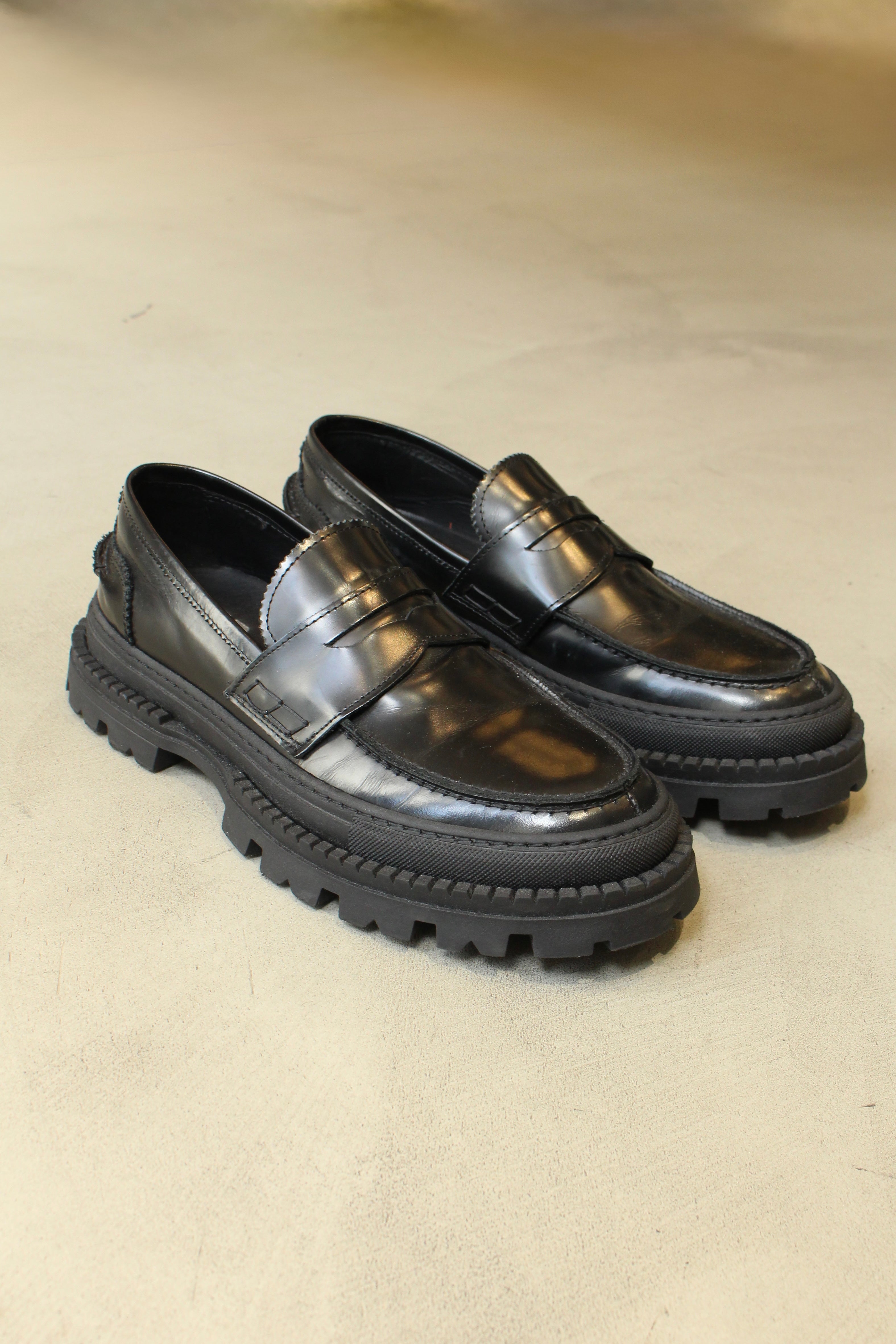 Leather Loafers with Strap - Black