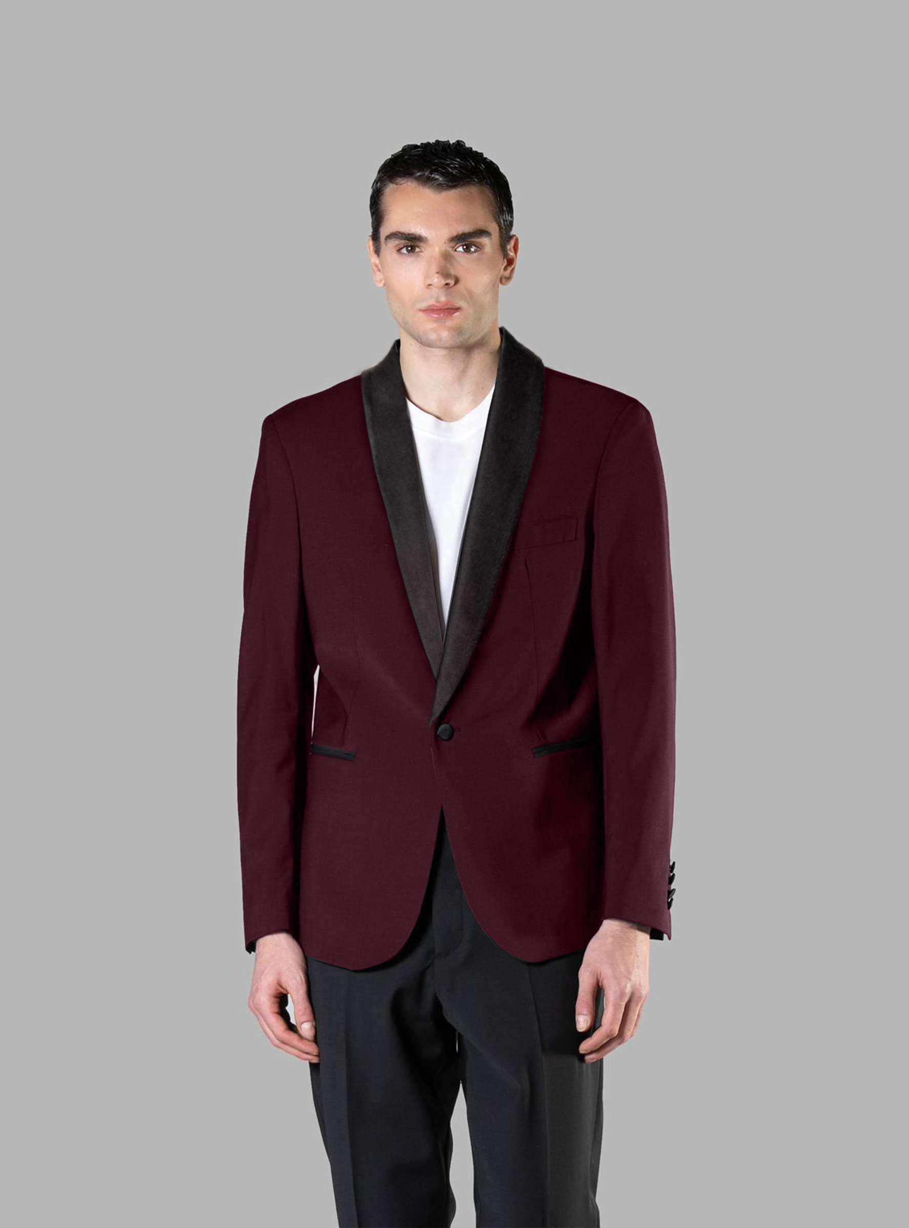 Single-breasted shawl collar velvet jacket - Bordeaux