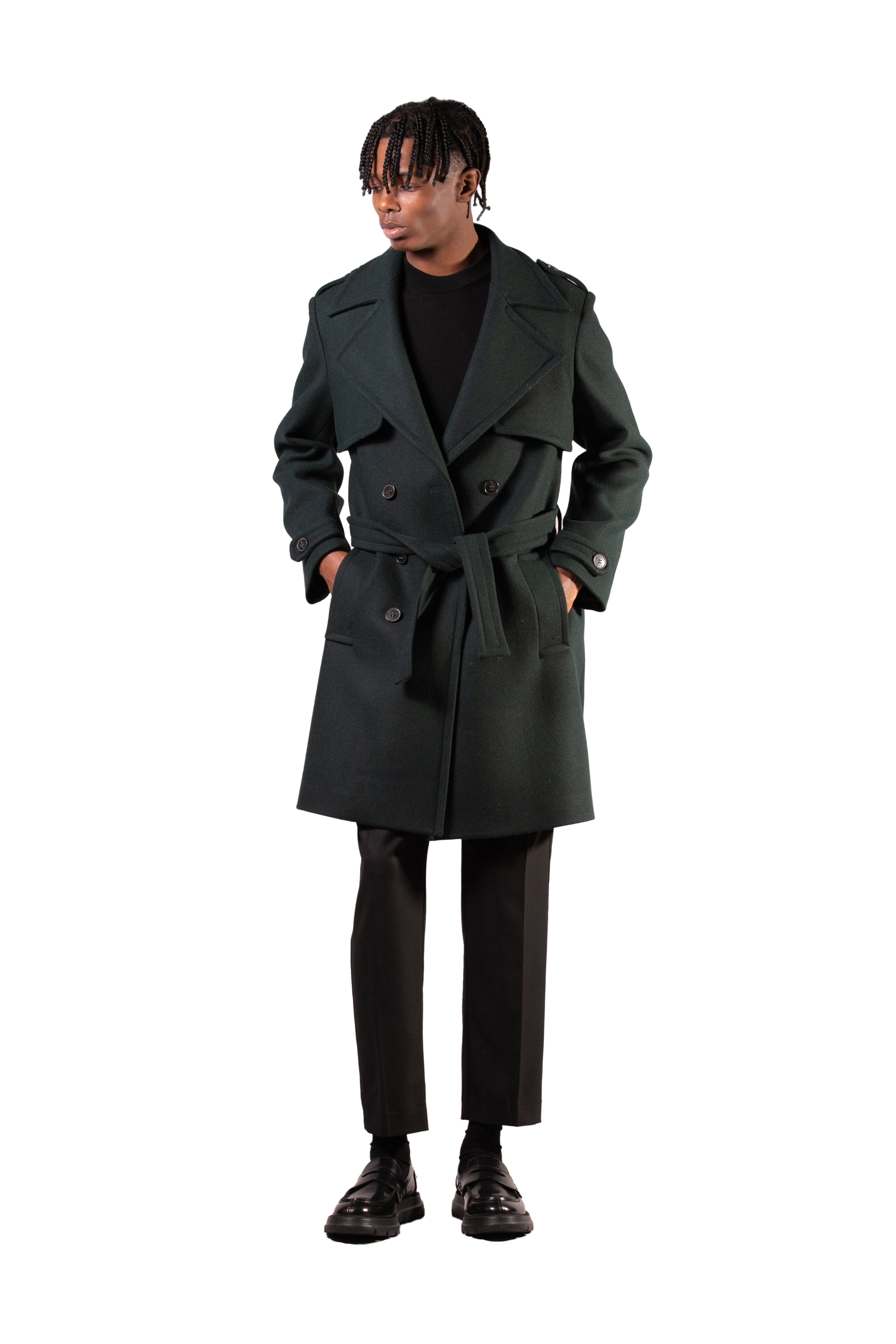 Double-breasted wool blend coat - Green