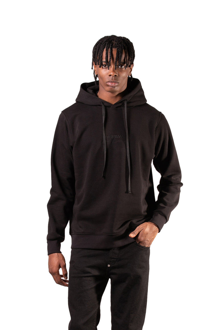 Regular fit hoodie sweatshirt with matching logo embroidery - Black