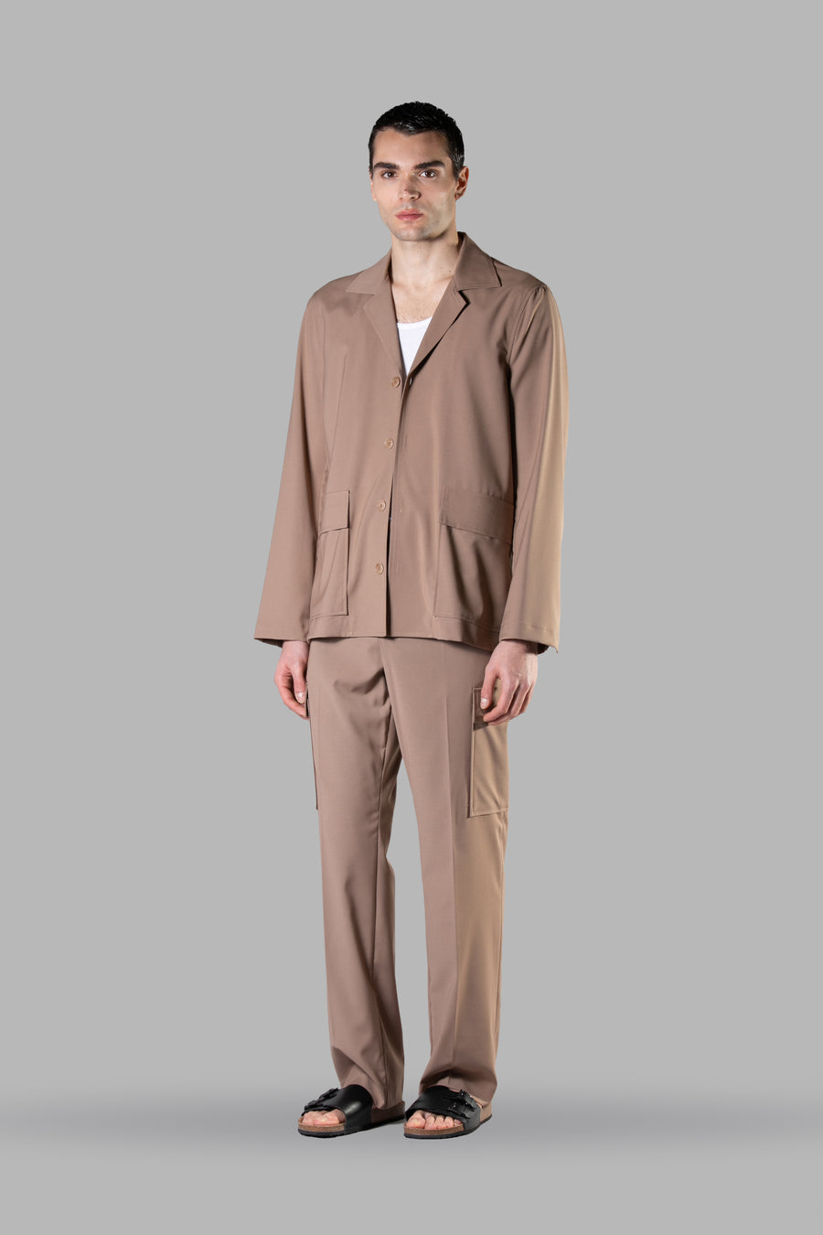 Pantalone fondo ampio con tasconi applicati - Beige