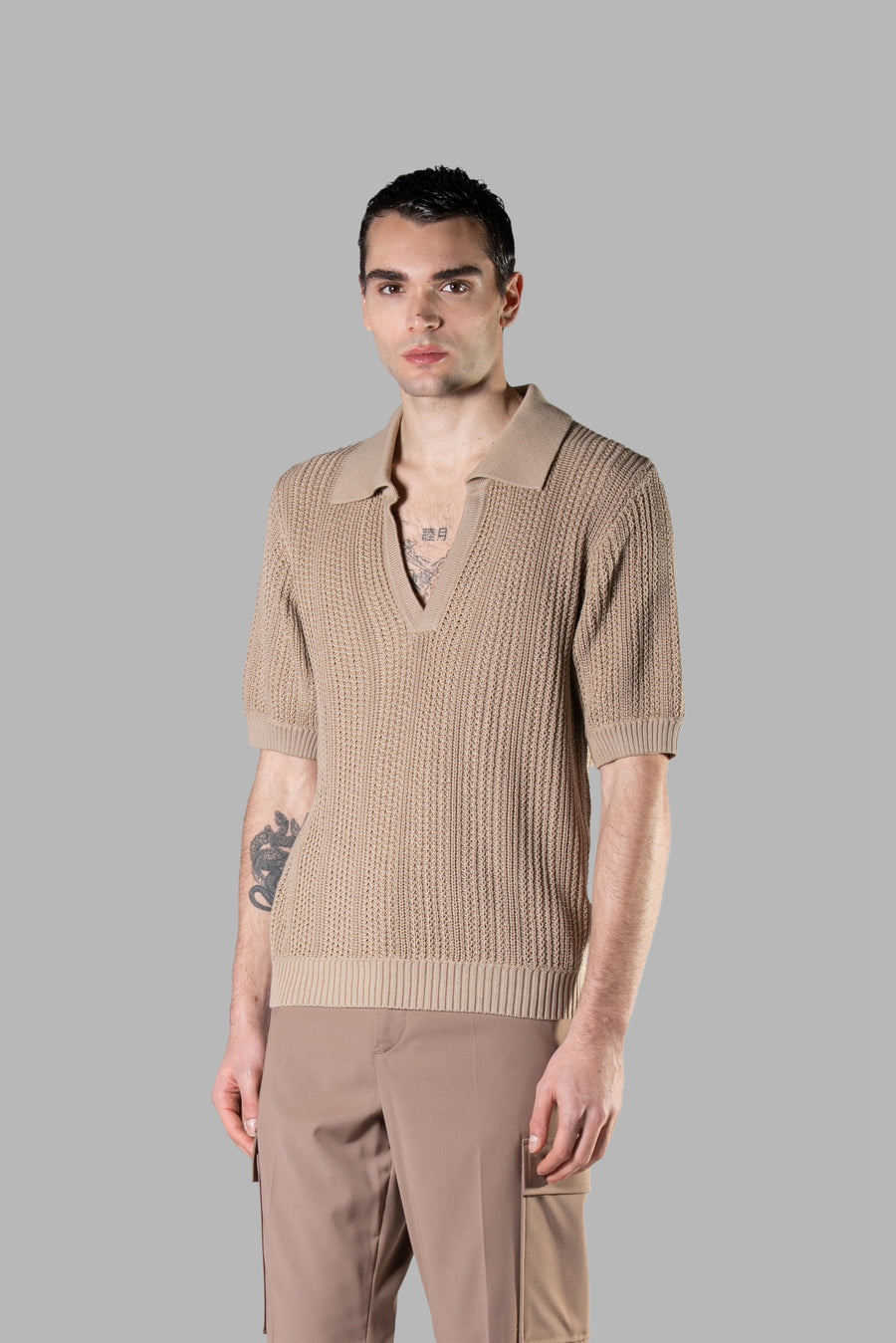 Polo in maglia di cotone - Beige