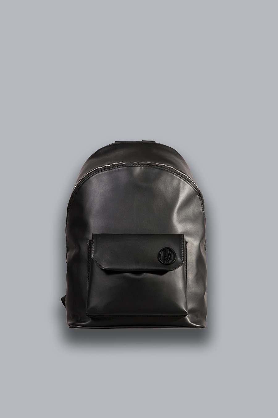 Eco-leather backpack with matt black metal logo