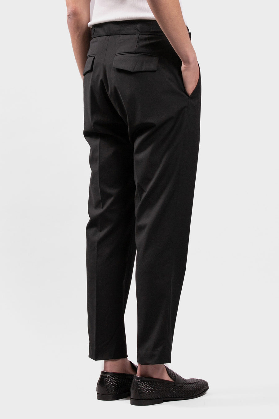 Pantalone tasca america con fibbie laterali in misto viscosa - Nero