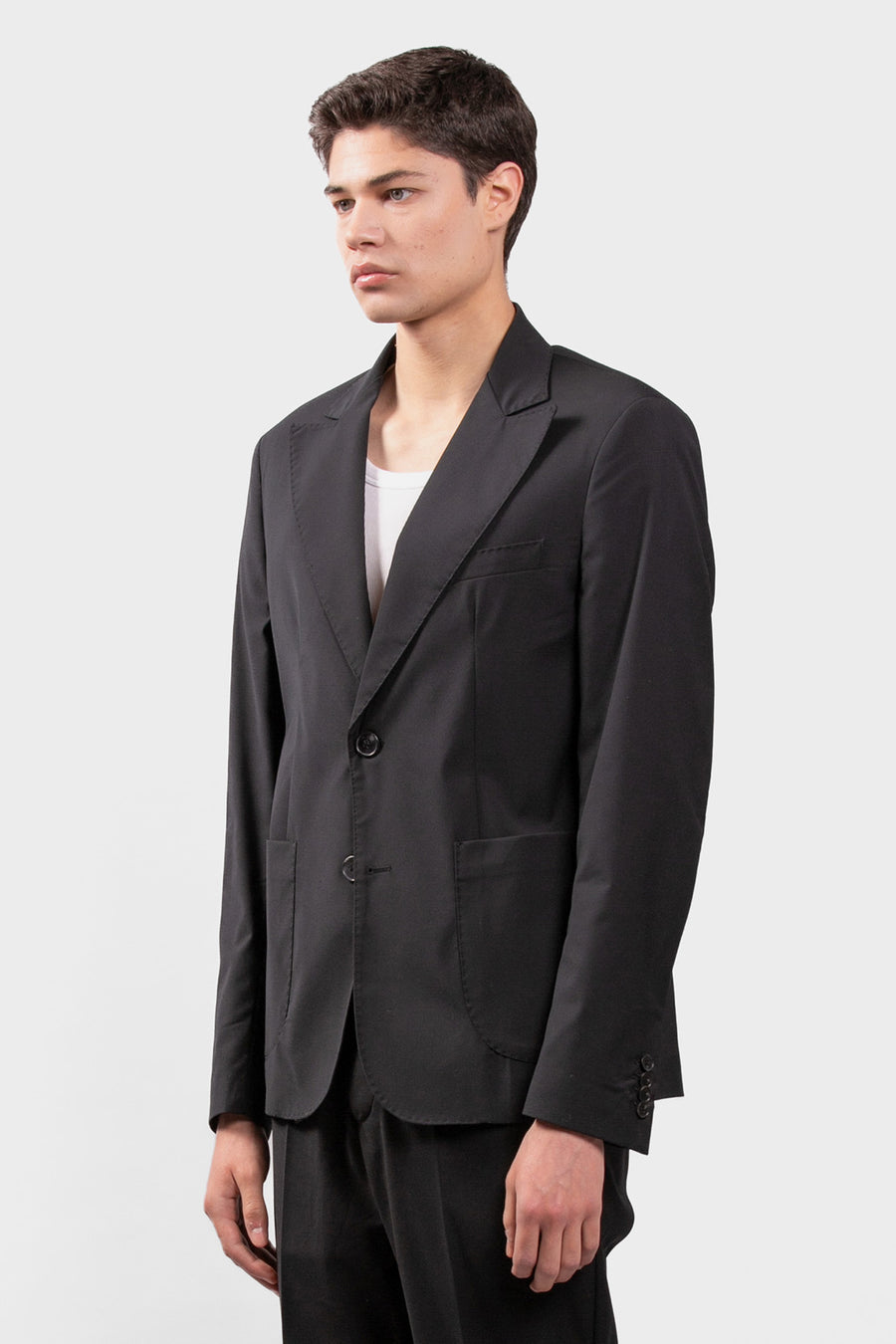Single-breasted jacket with lapel collar in viscose blend - Black