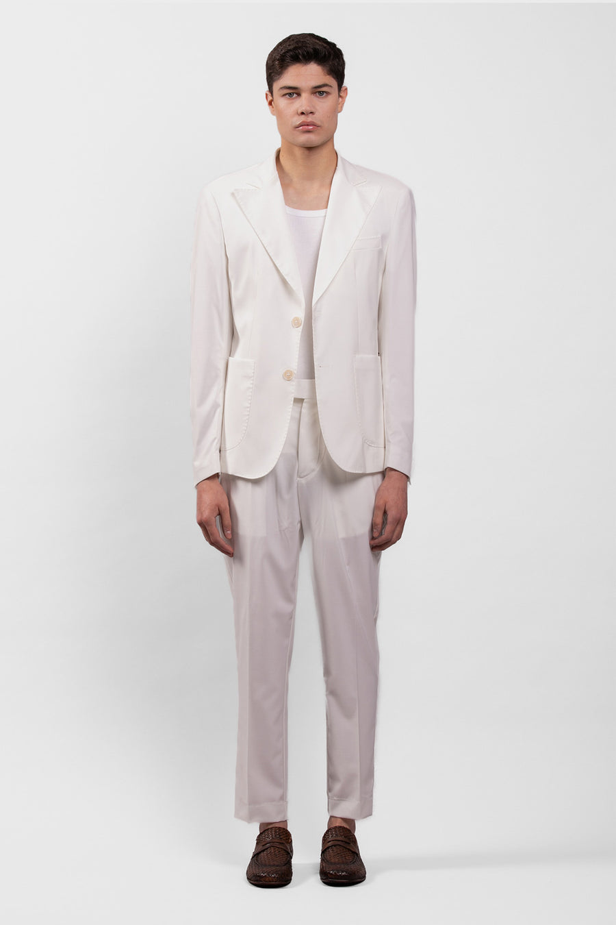 Single-breasted jacket with lapel collar in viscose blend - Cream