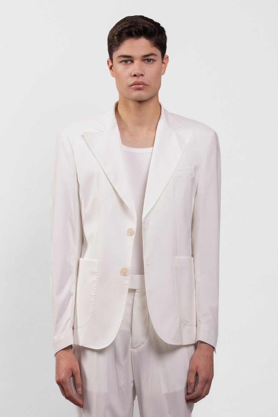 Single-breasted jacket with lapel collar in viscose blend - Cream