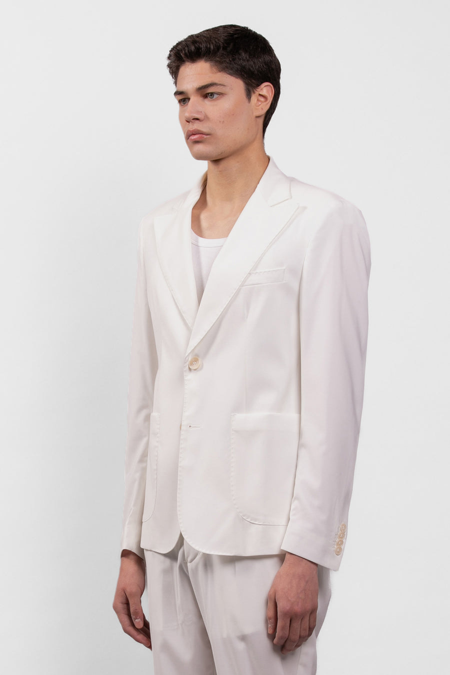 Single-breasted jacket with lapel collar in viscose blend - Cream