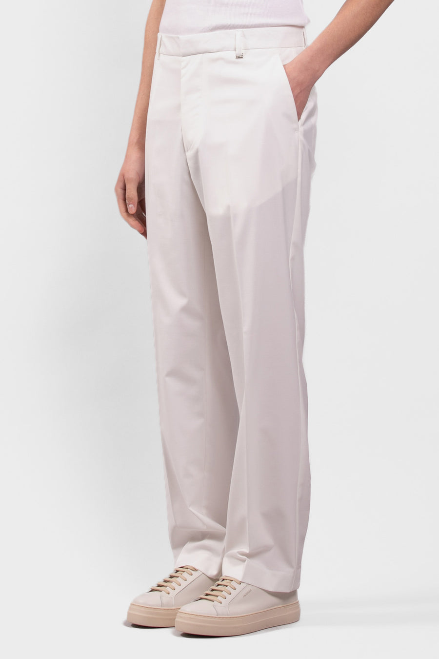 Pantalone fondo ampio in misto viscosa - Panna