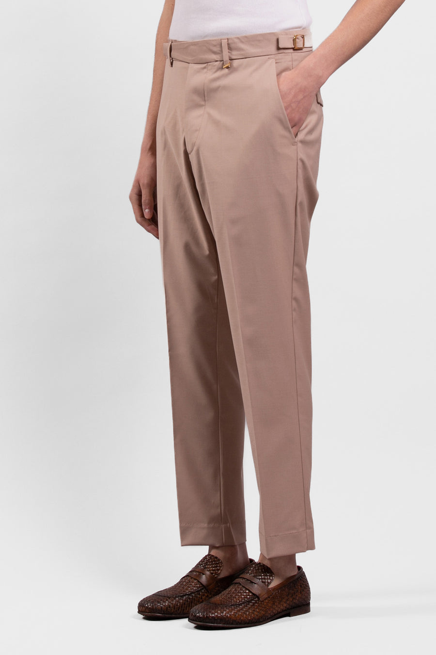 Pantalone tasca america con fibbie laterali in misto viscosa - Cipria