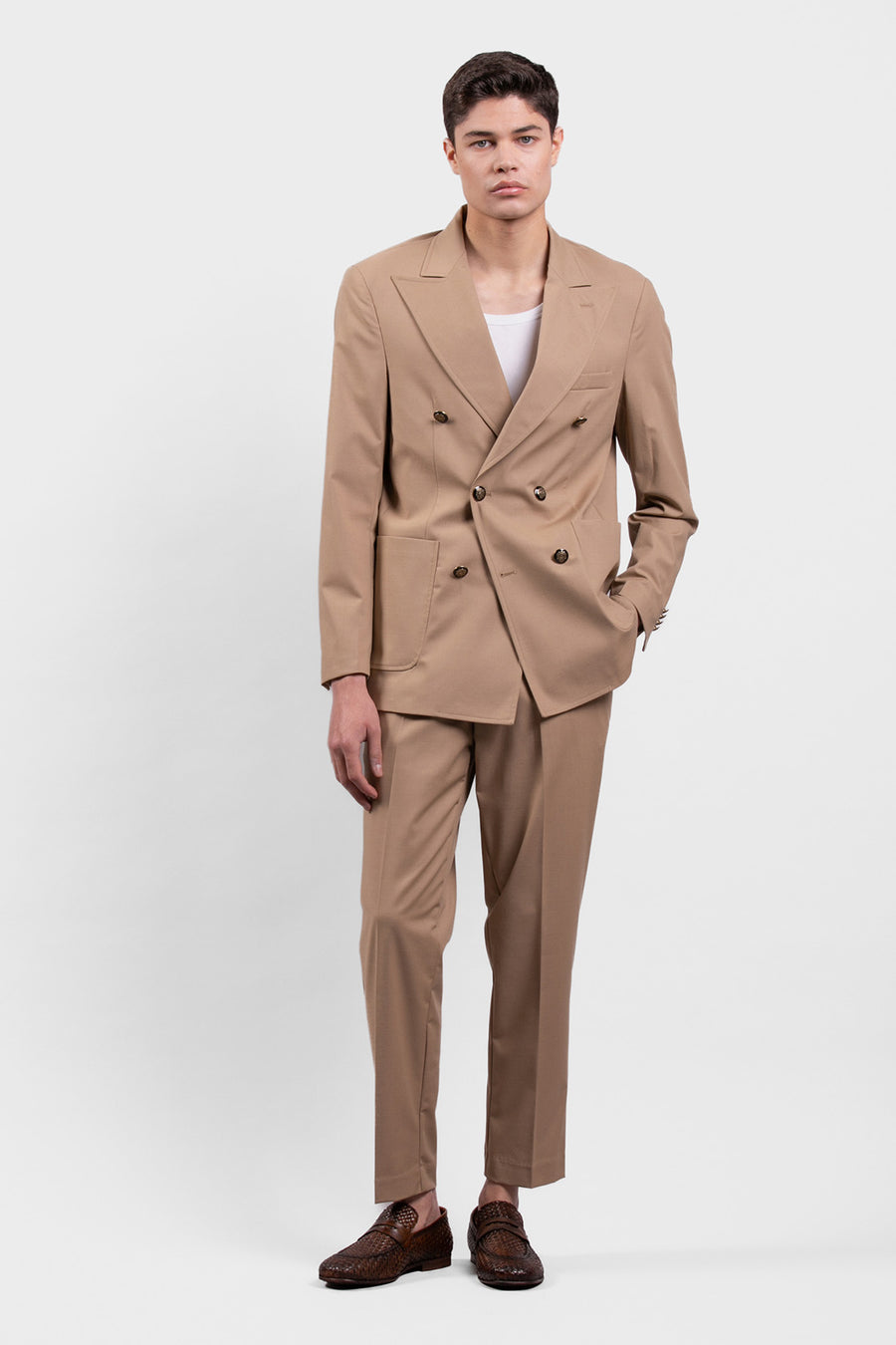 Giacca doppiopetto collo revers bottoni oro - Beige