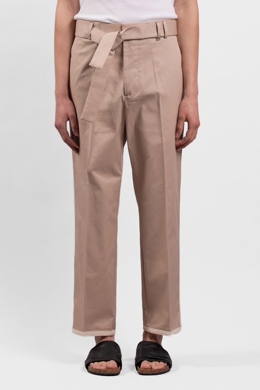 Pantalone in cotone corto e largo con dettagli in contrasto - Beige