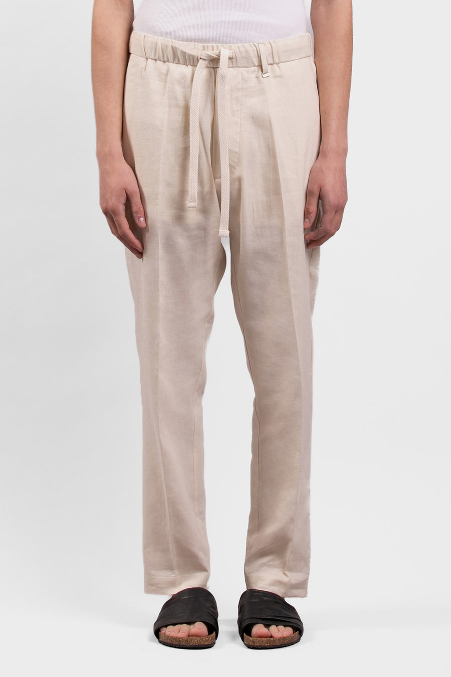Pantalone con laccio in lino e viscosa - Sabbia