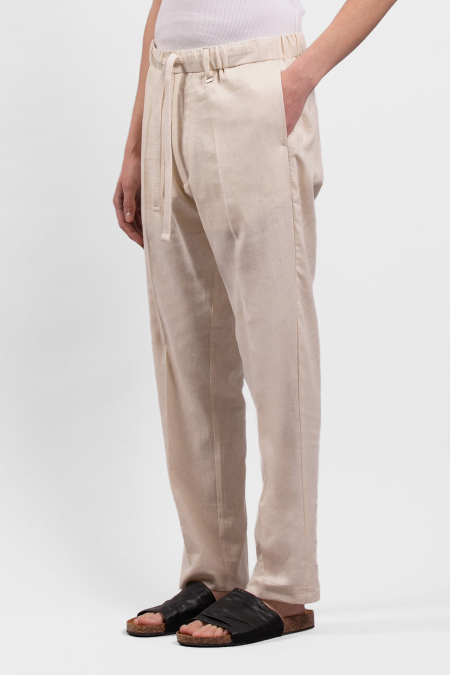 Pantalone con laccio in lino e viscosa - Sabbia