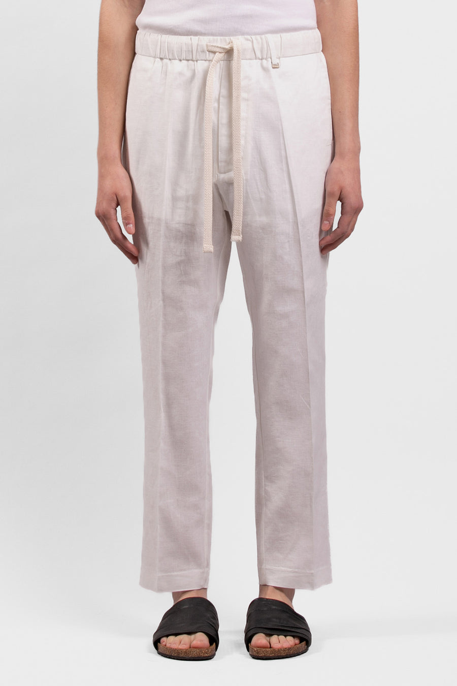 Pantalone con laccio in lino e viscosa - Bianco