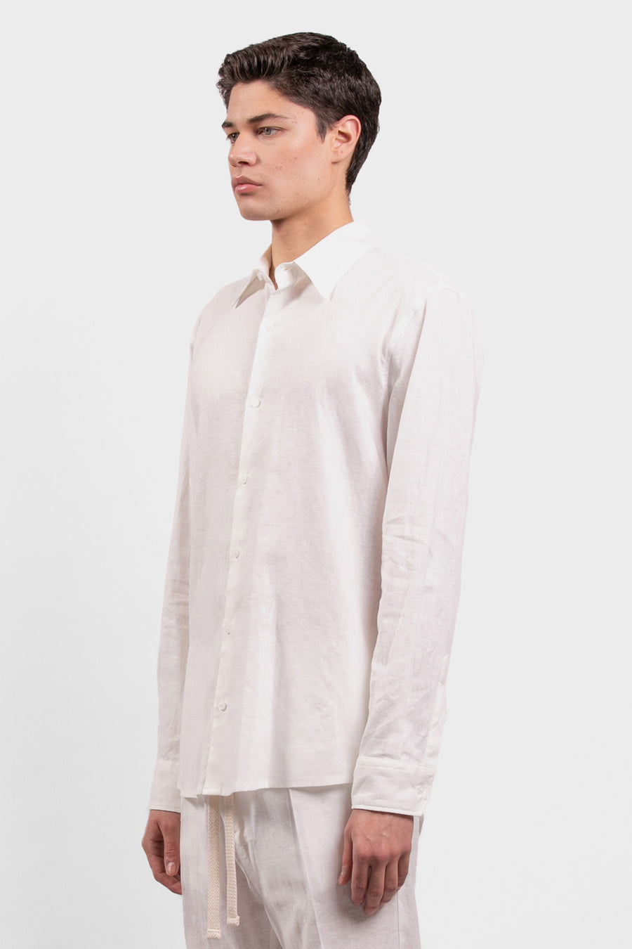 Camicia maniche lunghe in lino e viscosa - Bianco
