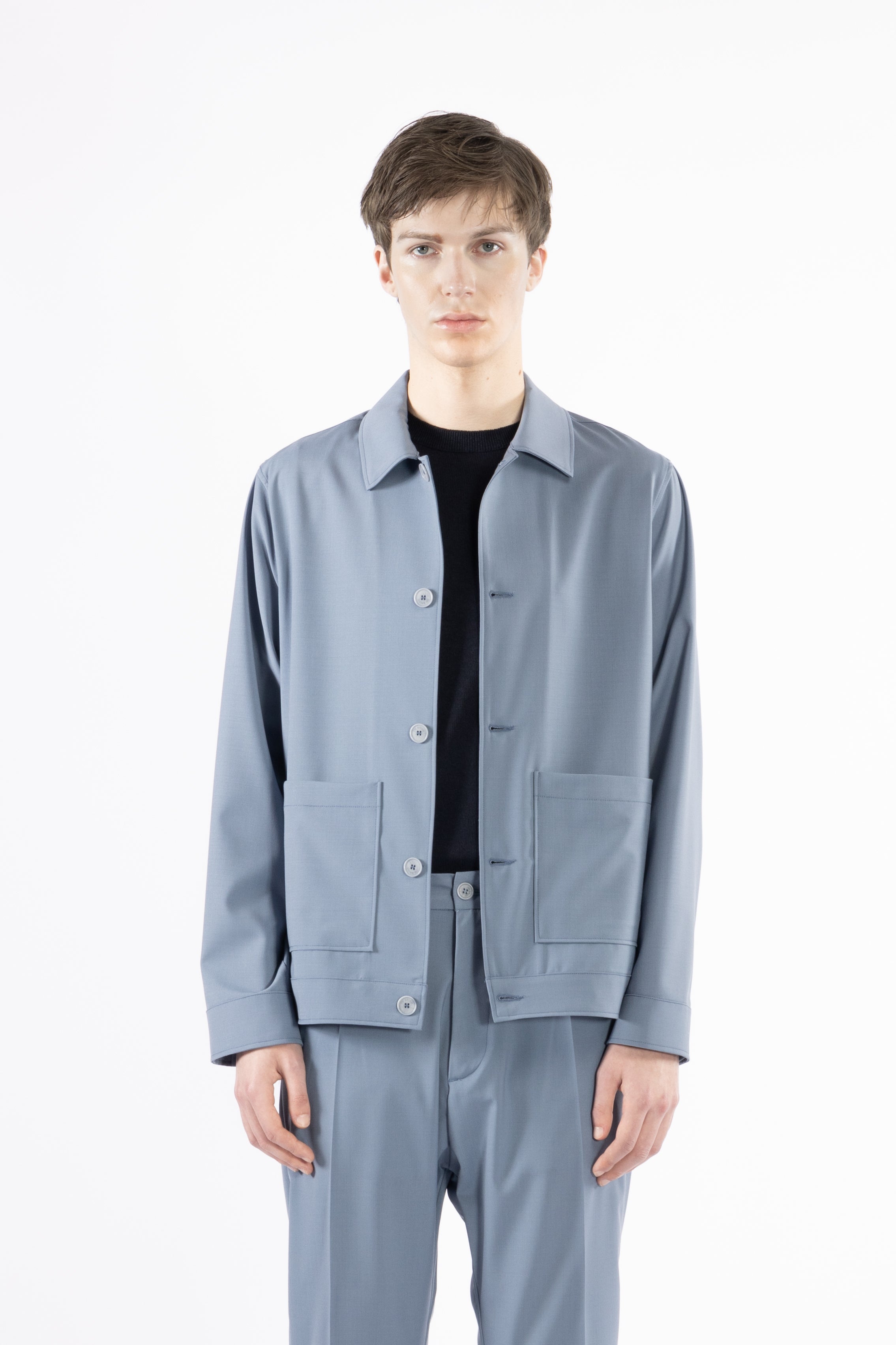 Giacca camicia sfoderata misto lana - Indaco