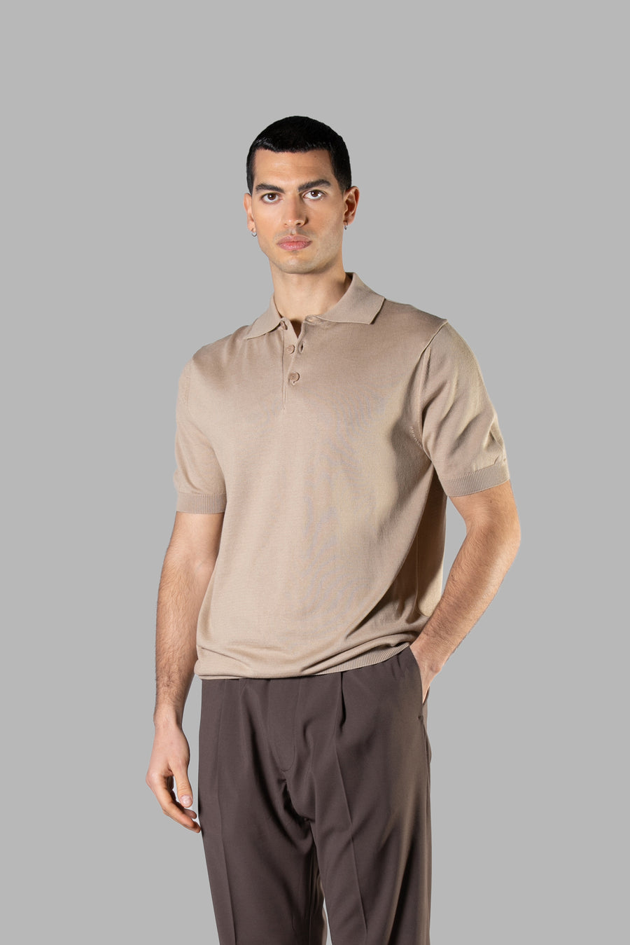 Polo in maglia di cotone regular fit - Beige