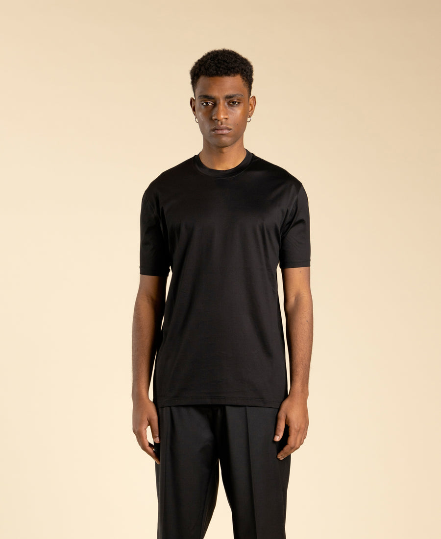 T-shirt regular fit in cotone filo di scozia - Nero