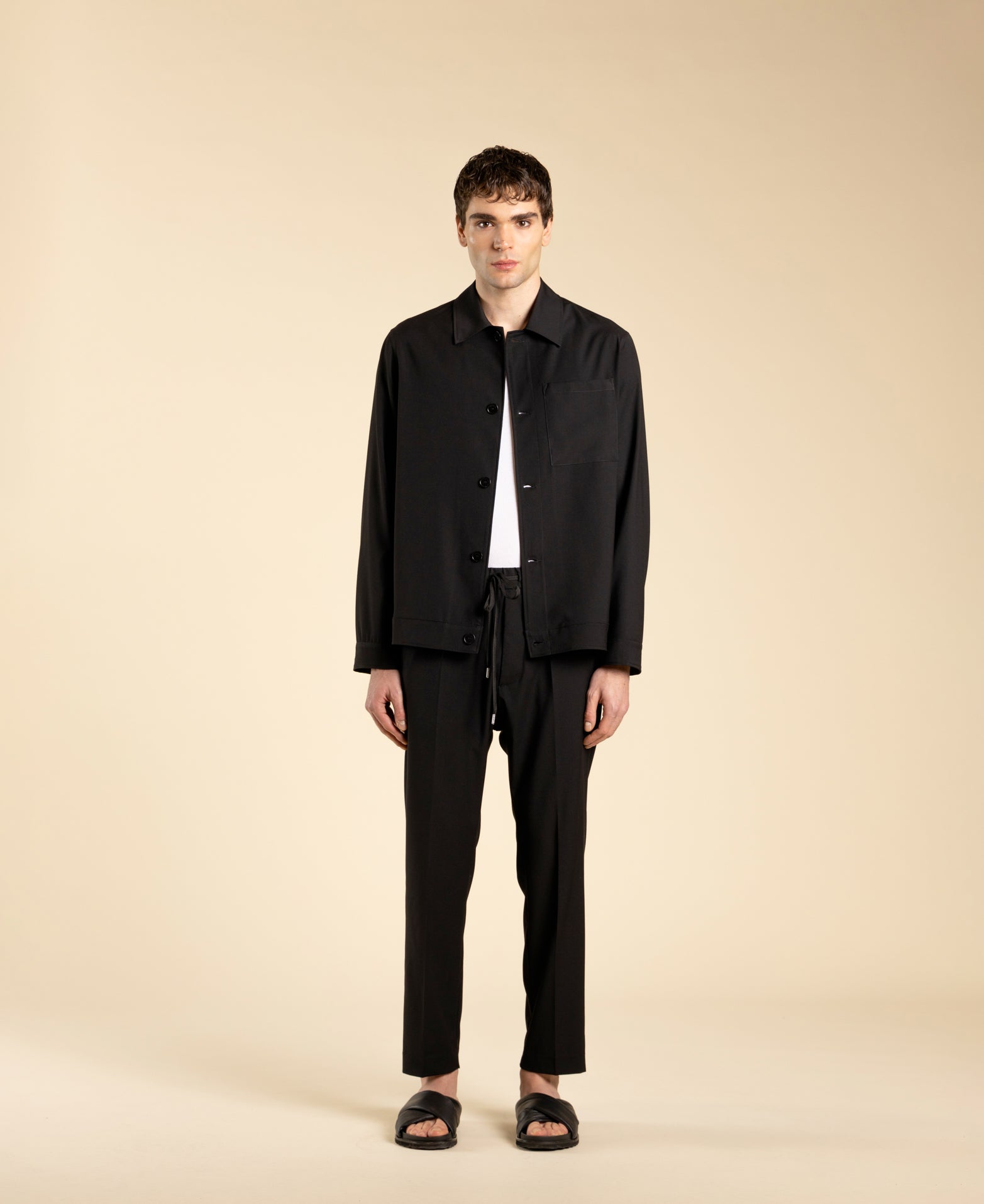 Regular-fit trousers with drawstring - Black