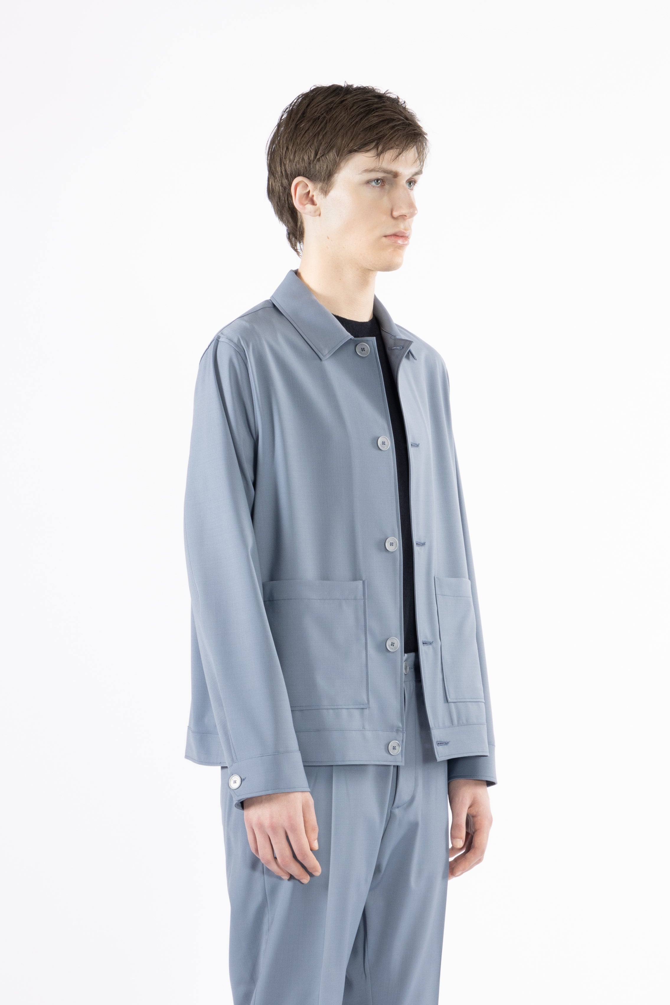 Giacca camicia sfoderata misto lana - Indaco