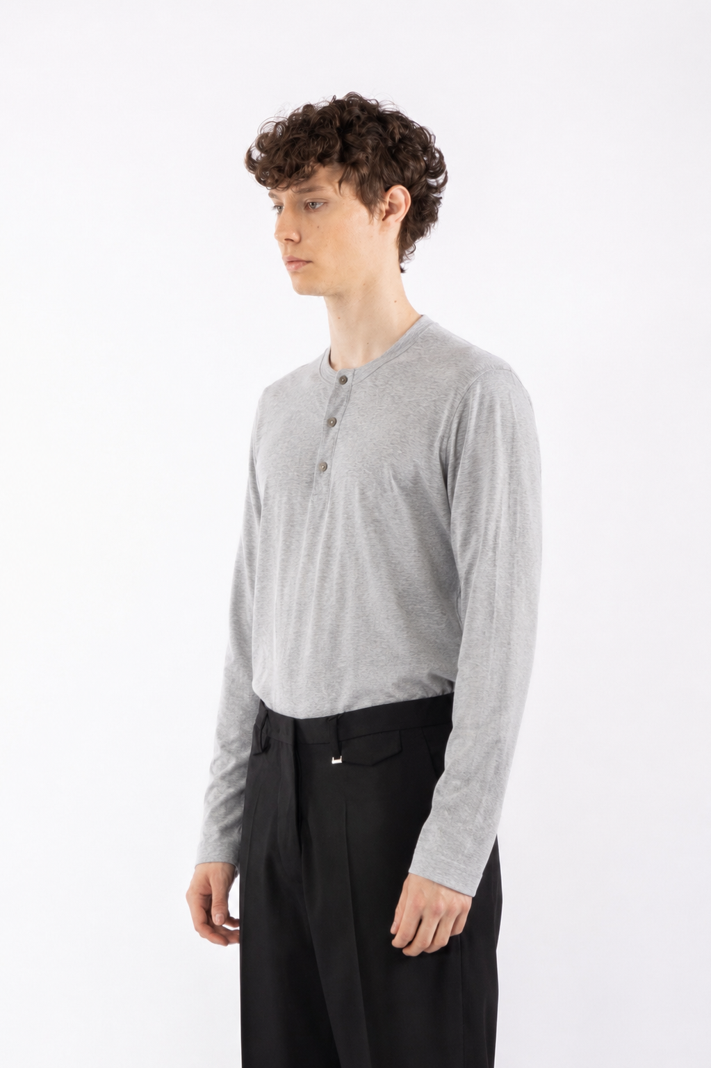 Maglia a serafino in cotone - Grigio