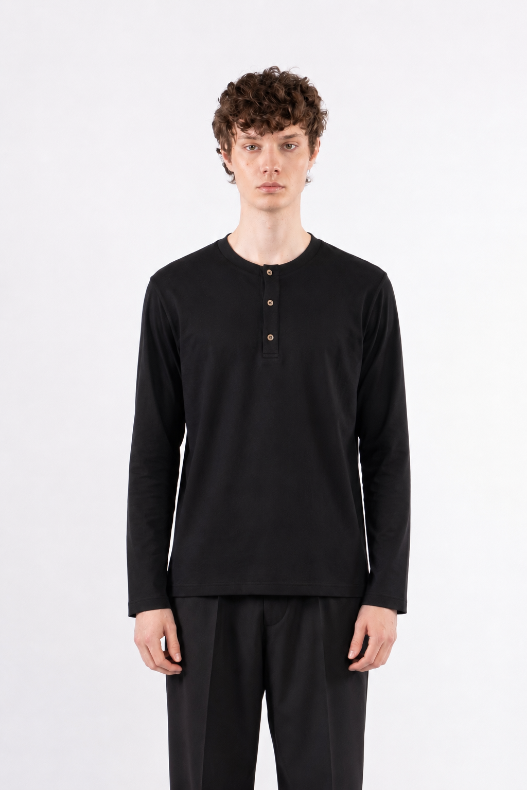 Maglia a serafino in cotone - Nero