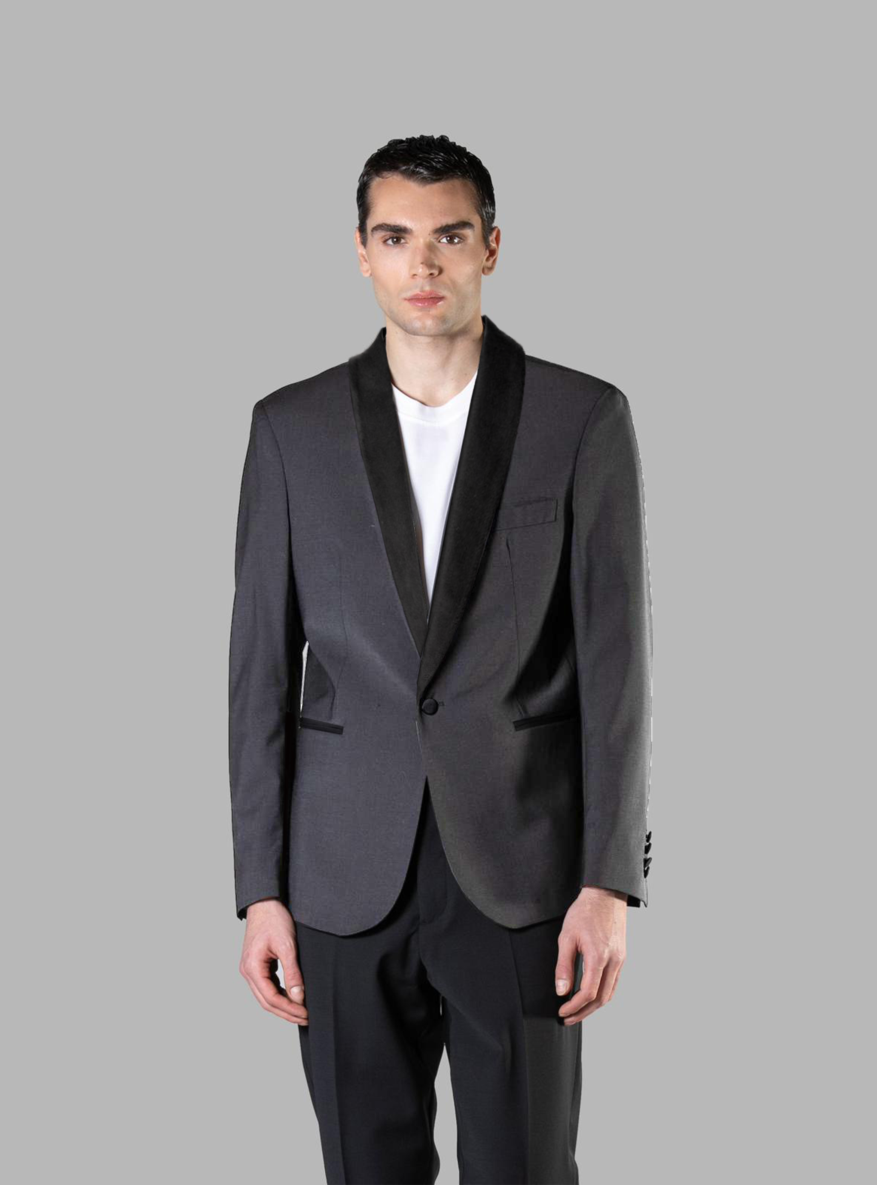 Single-breasted shawl collar velvet jacket - Charcoal
