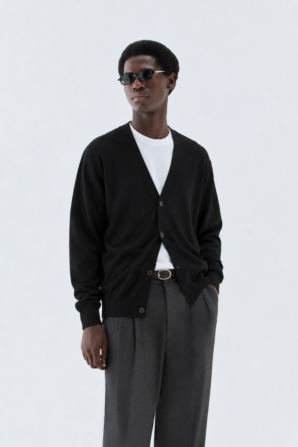 Cardigan in maglia rasata - Nero
