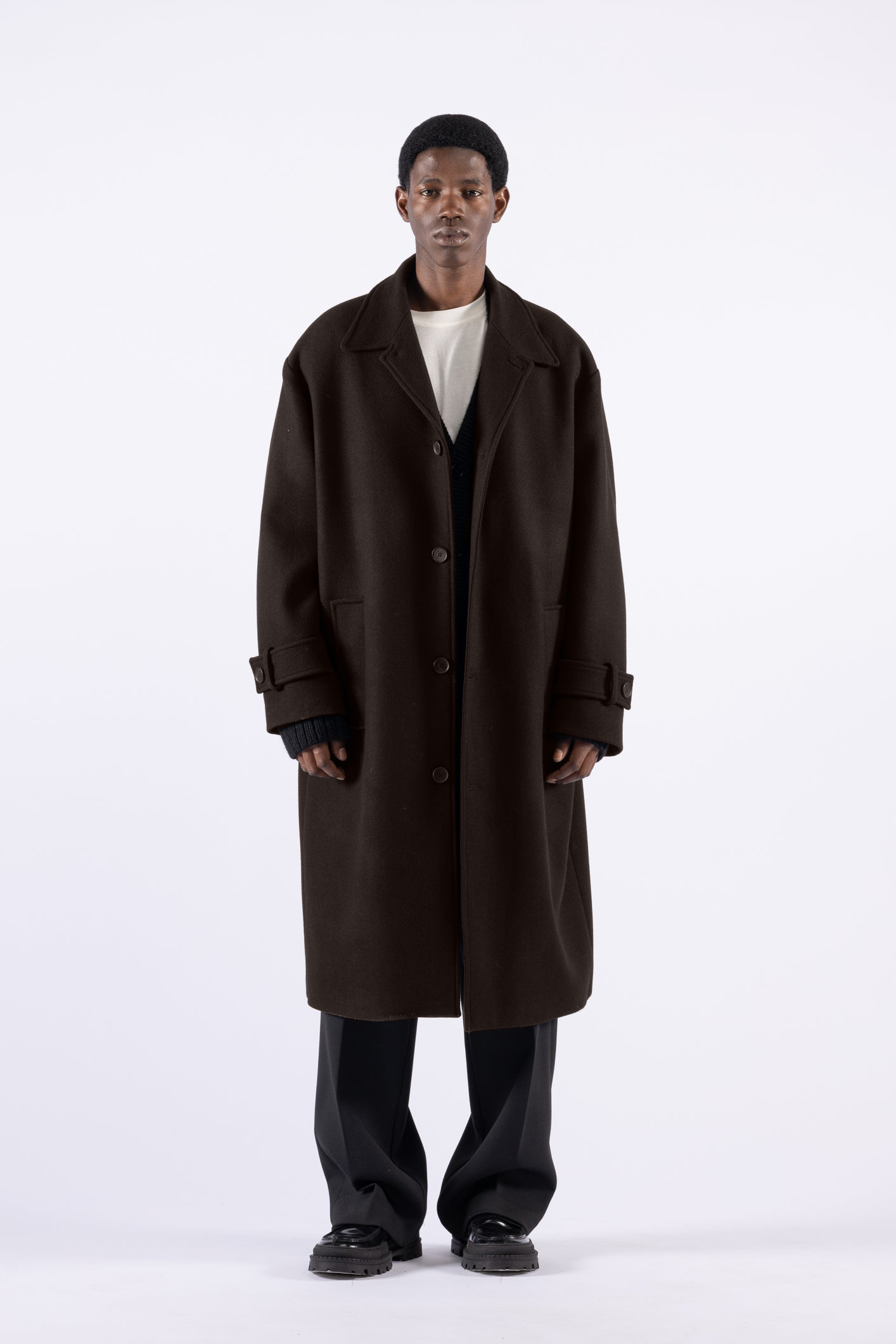 Oversized Single-Breasted Wool Coat - Moro